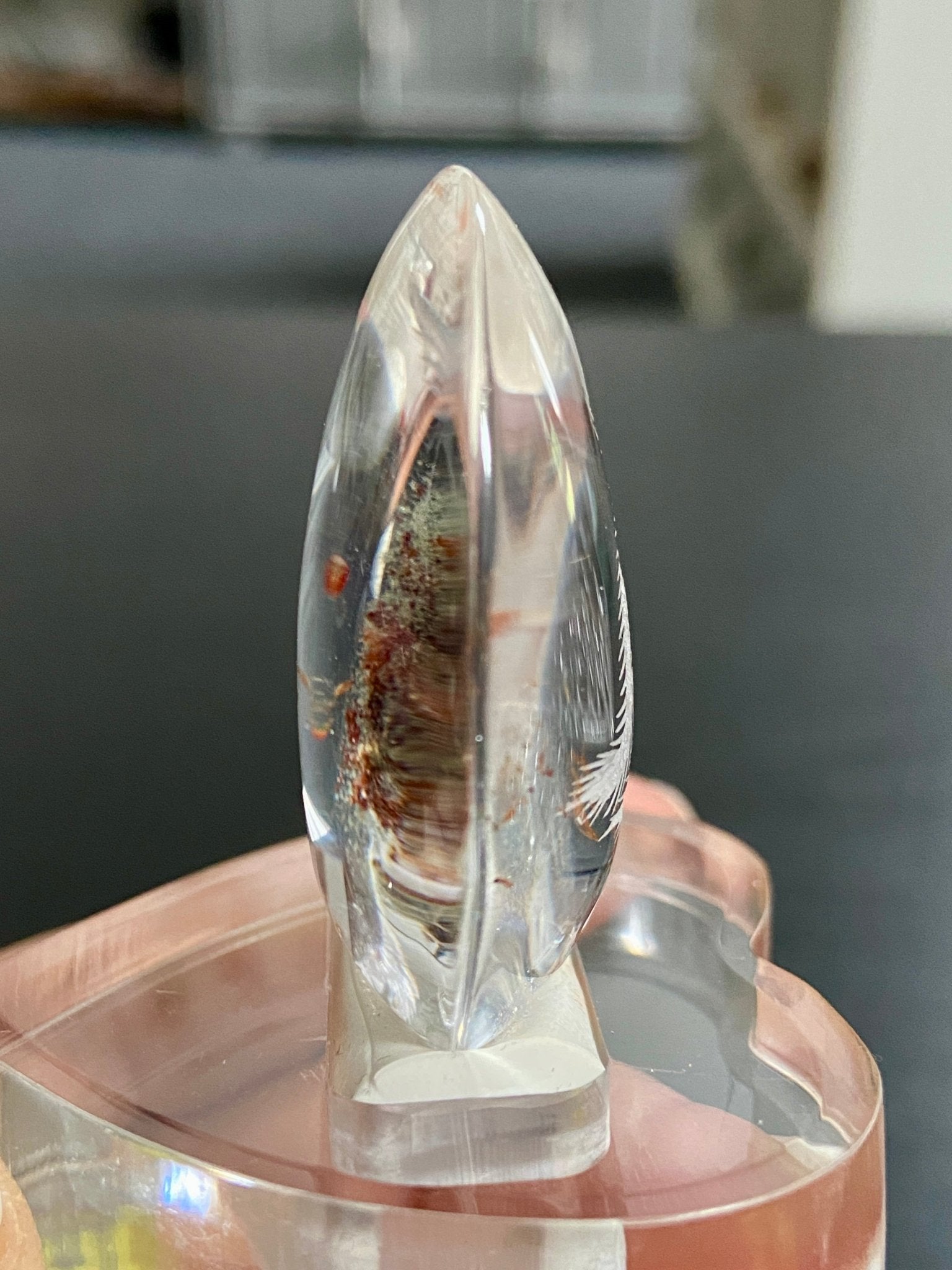 Phoenix Rising - Clear Quartz Oval with Diamond Tip Etching