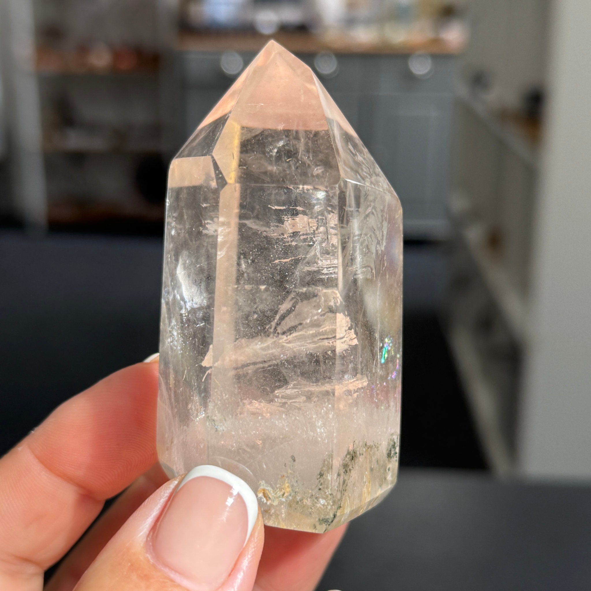 💎 River Rolled Clear Quartz Tower with Inclusions – Madagascar