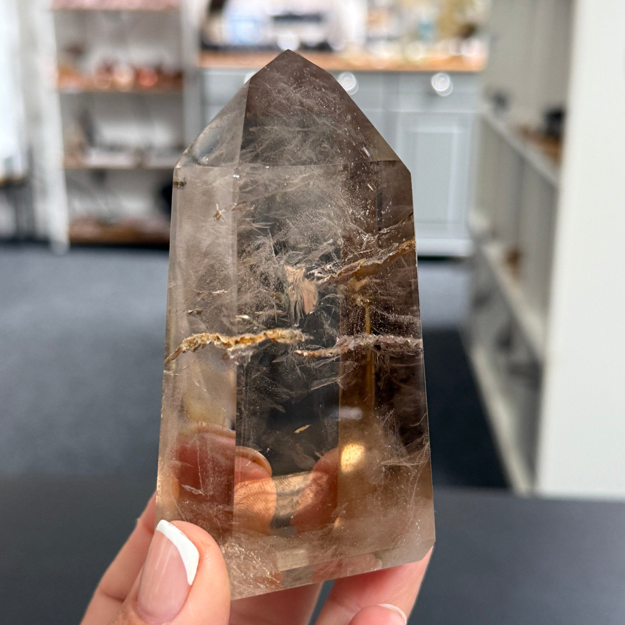 🤎 River Rolled Smoky Quartz Tower – Madagascar