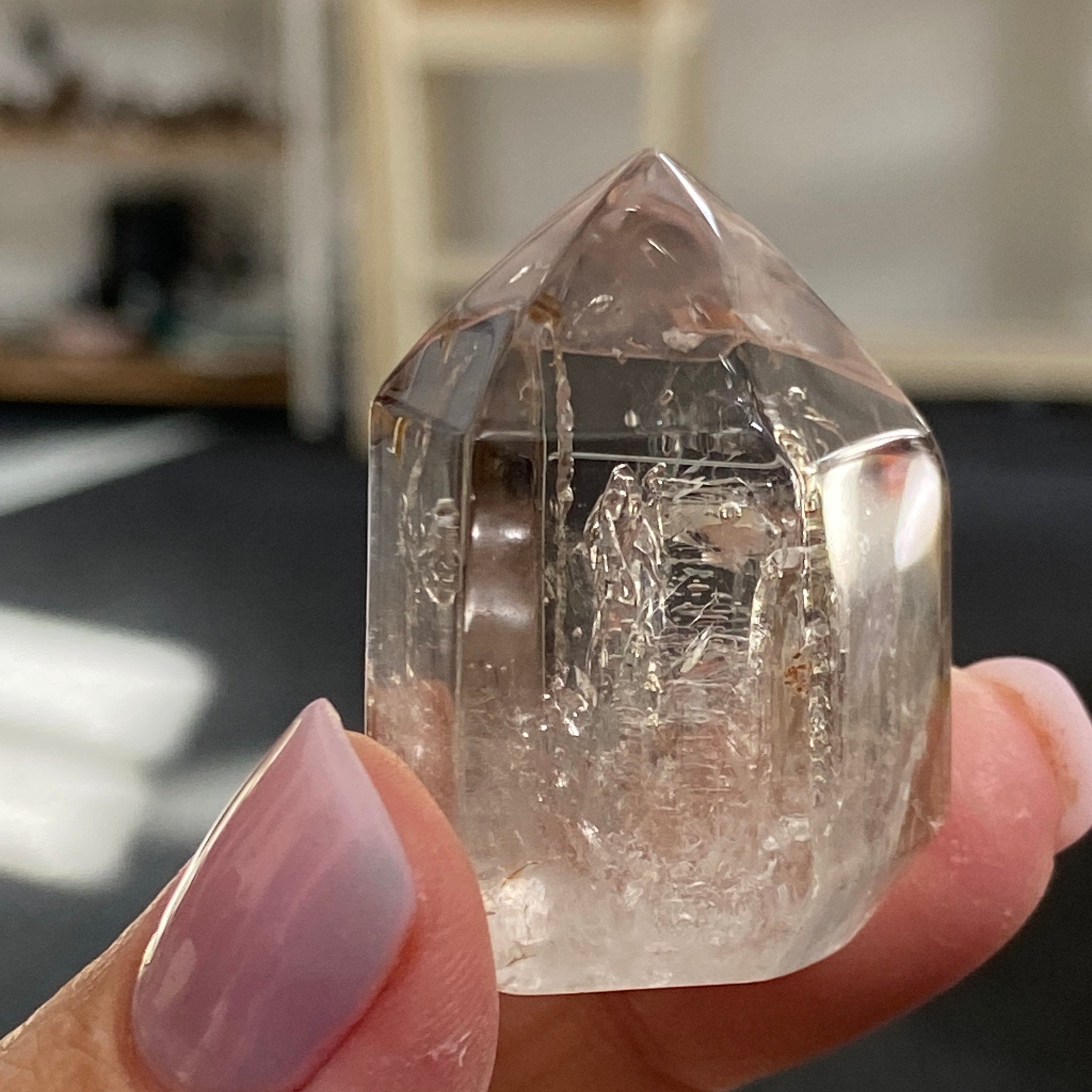 Smoky Quartz Point with Fast-Moving Enhydro – Brazil