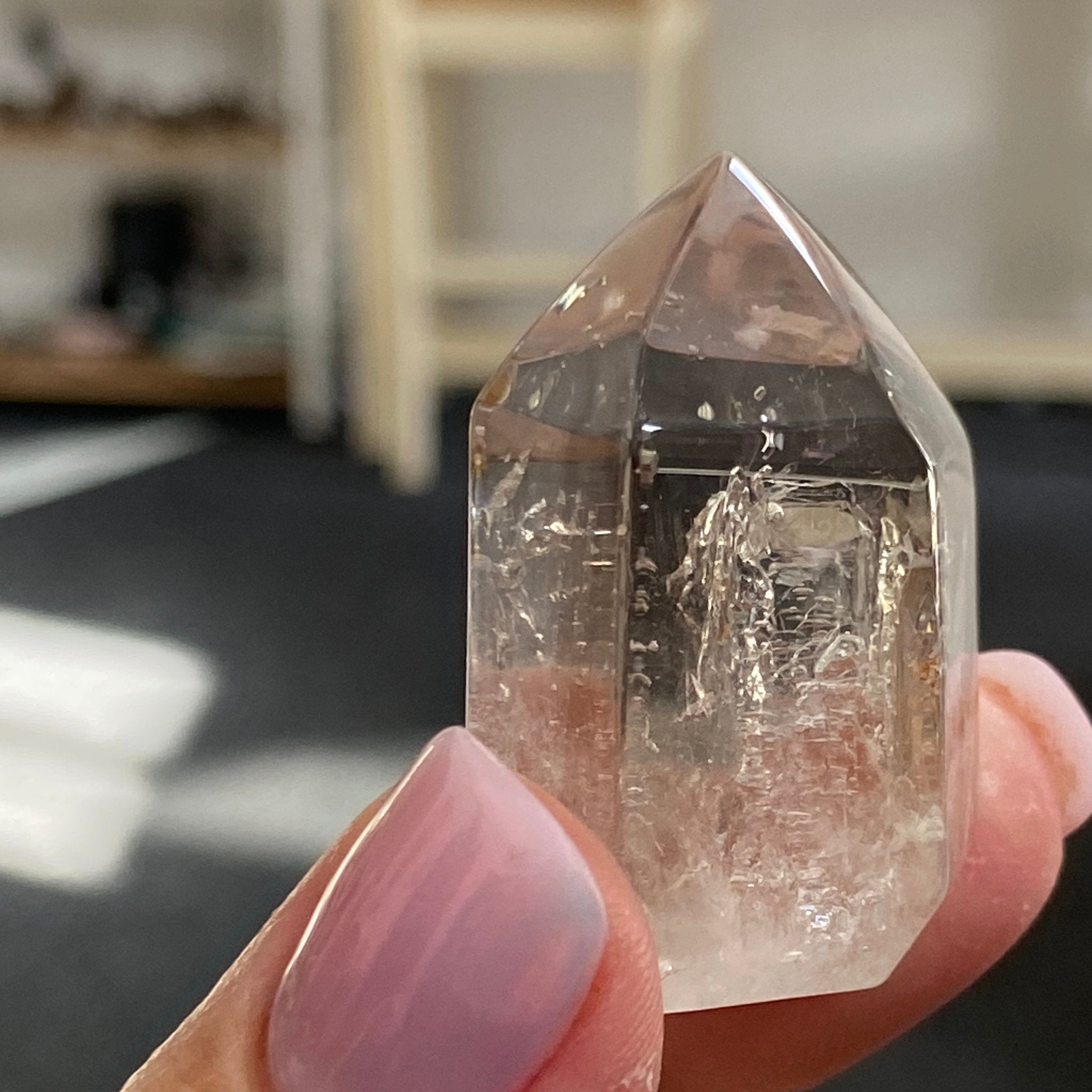 Smoky Quartz Point with Fast-Moving Enhydro – Brazil