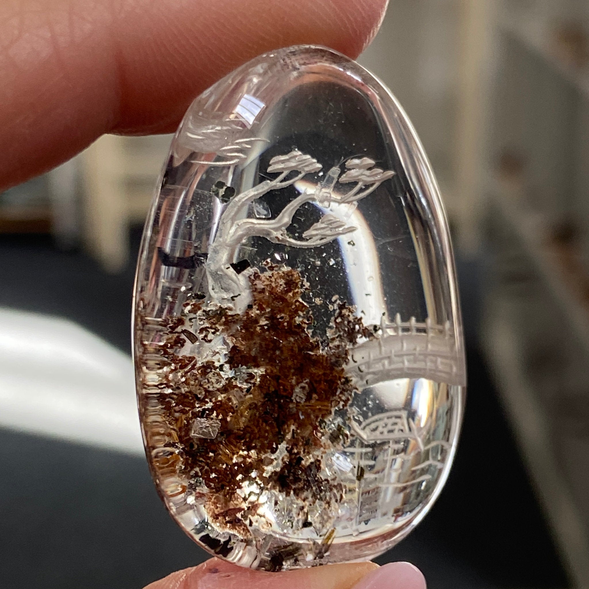 Clear Quartz Landscape Design - Diamond Tip Etching