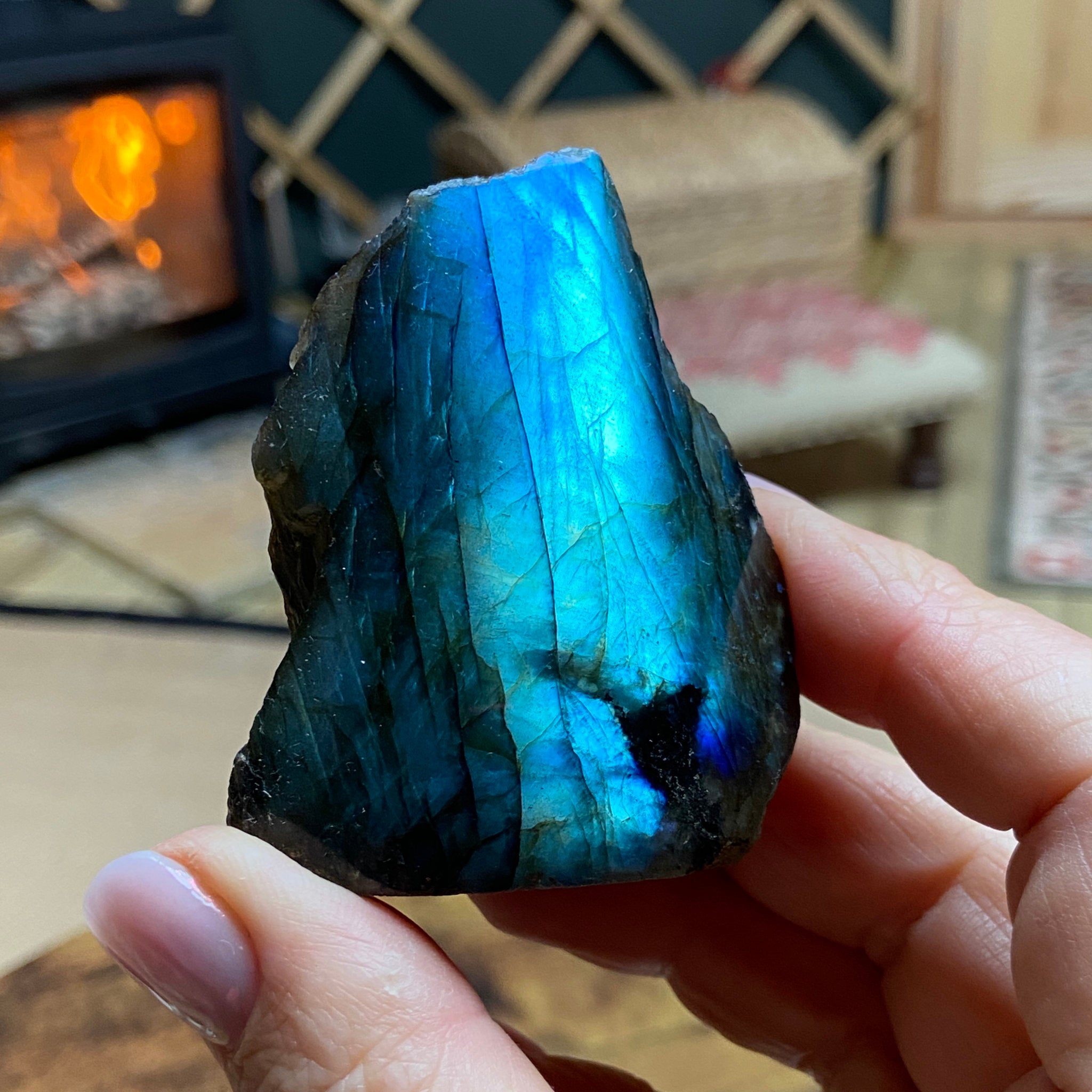 The Teal Lantern - Standing Madagascan Labradorite