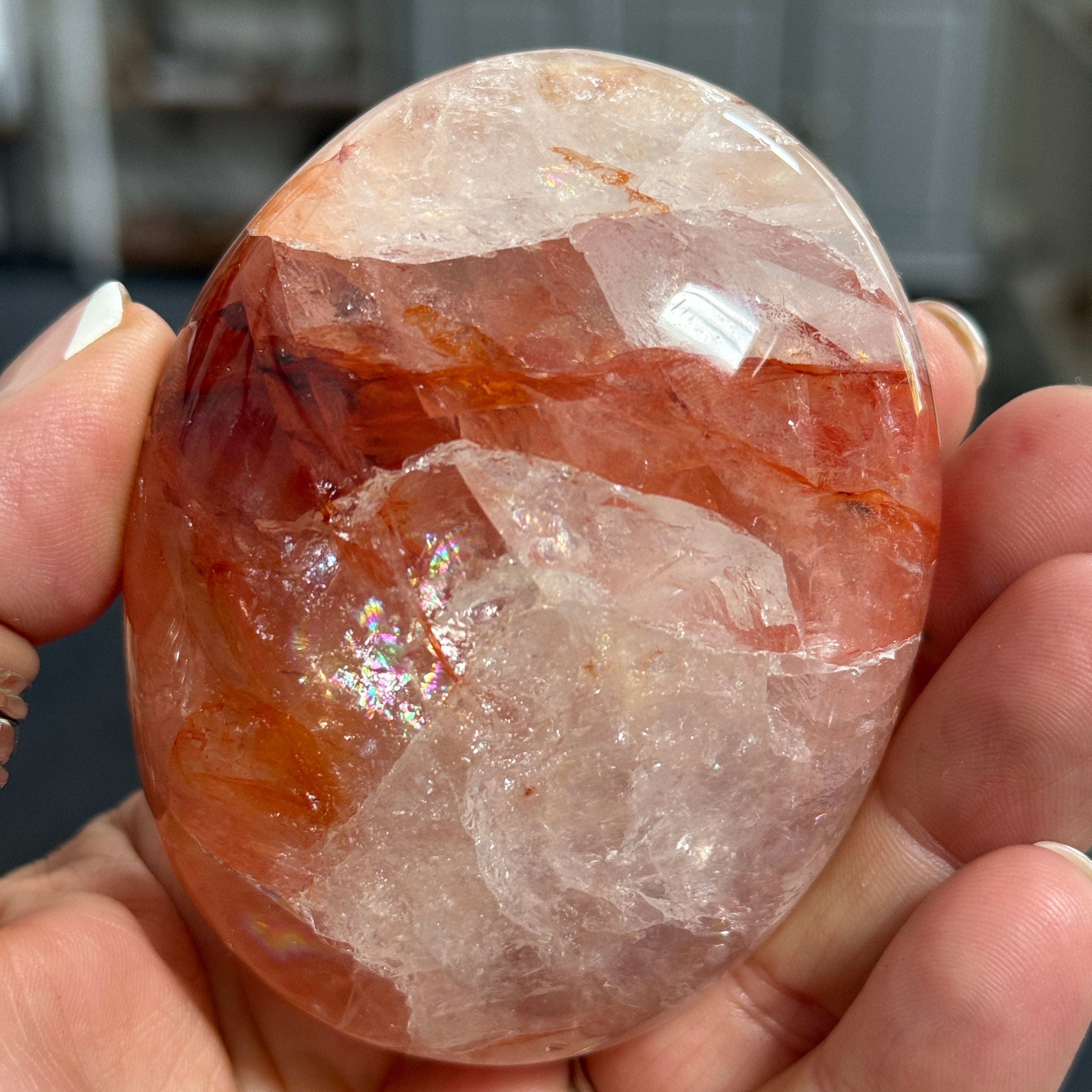 🔥 Clear Quartz with Hematite Palmstone – Madagascar