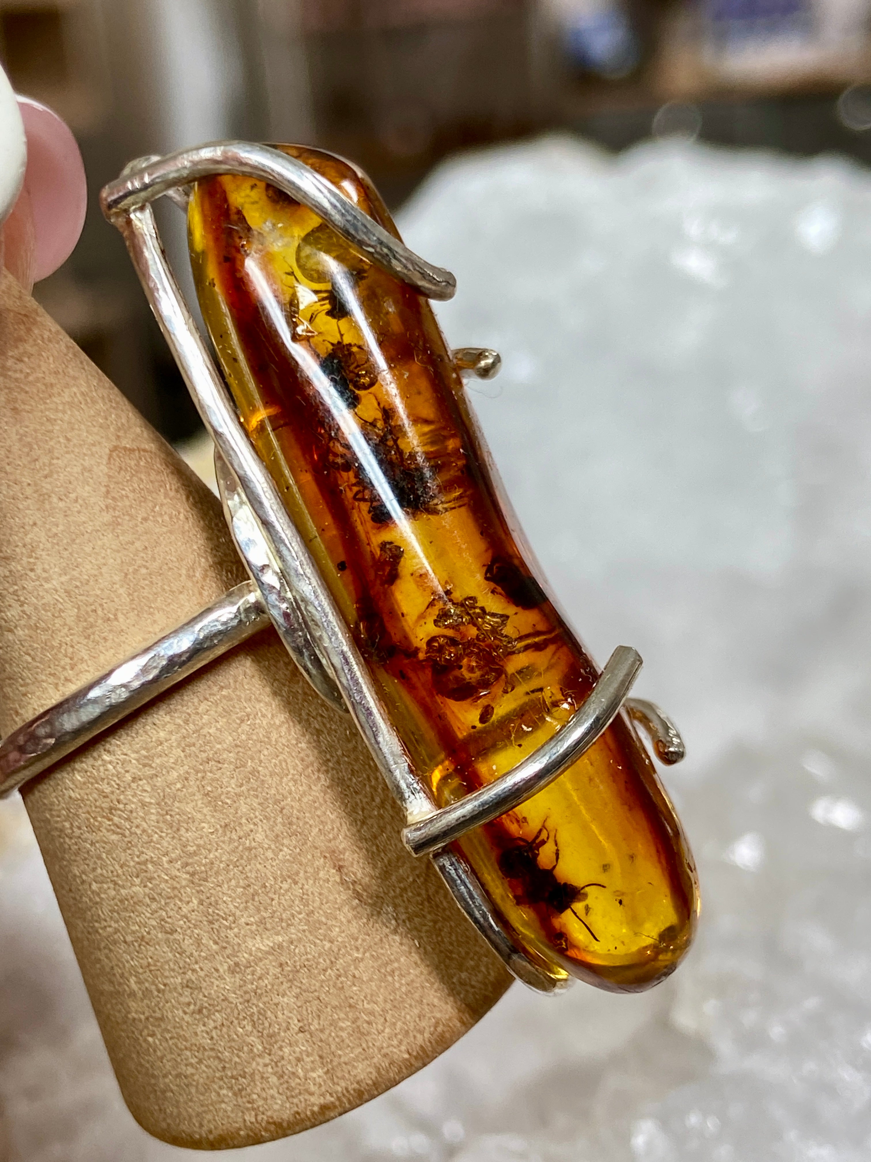 Colombian Amber Ring with Prehistoric Inclusions – Bespoke by Song of the Sea