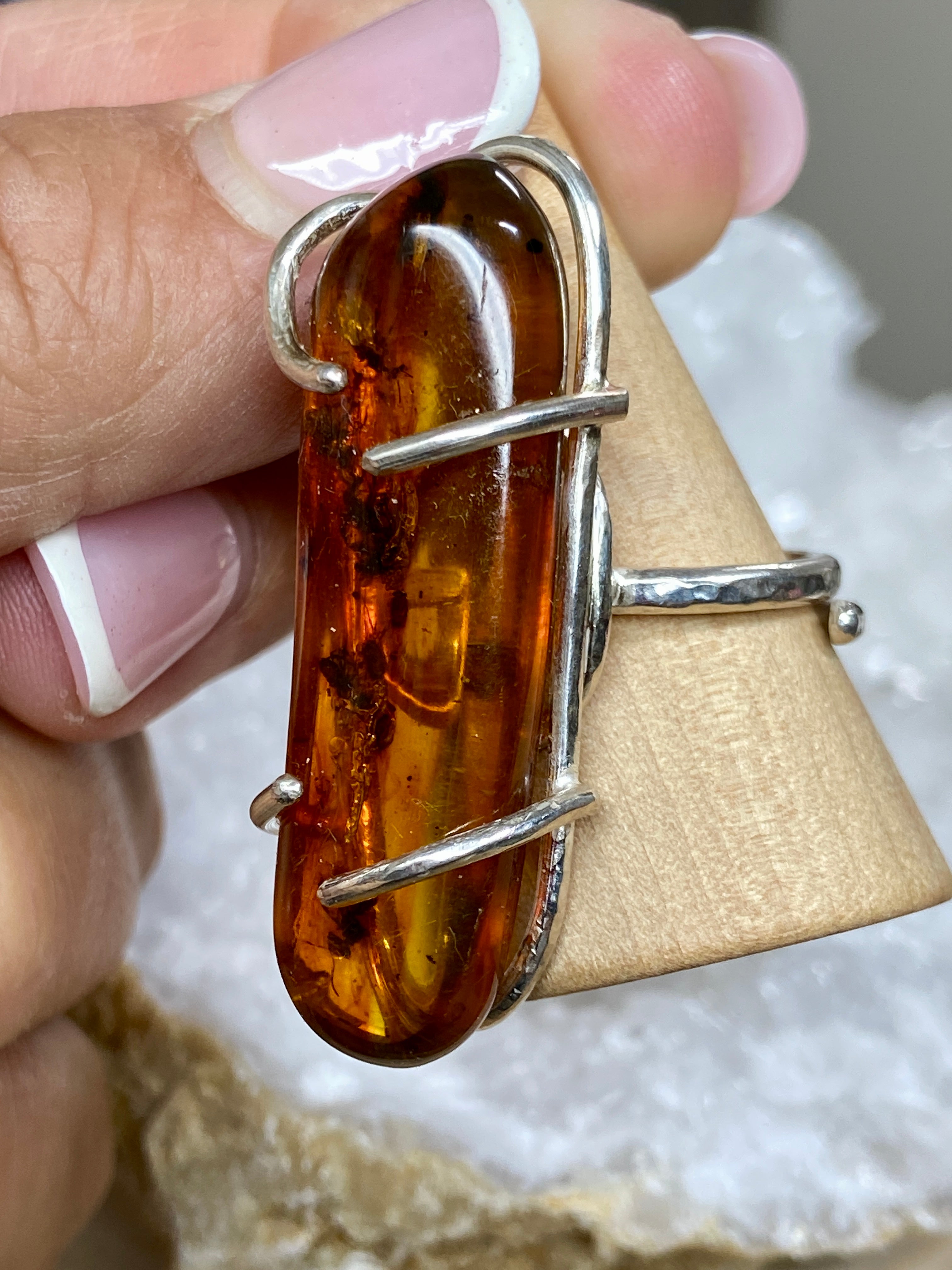 Colombian Amber Ring with Prehistoric Inclusions – Bespoke by Song of the Sea