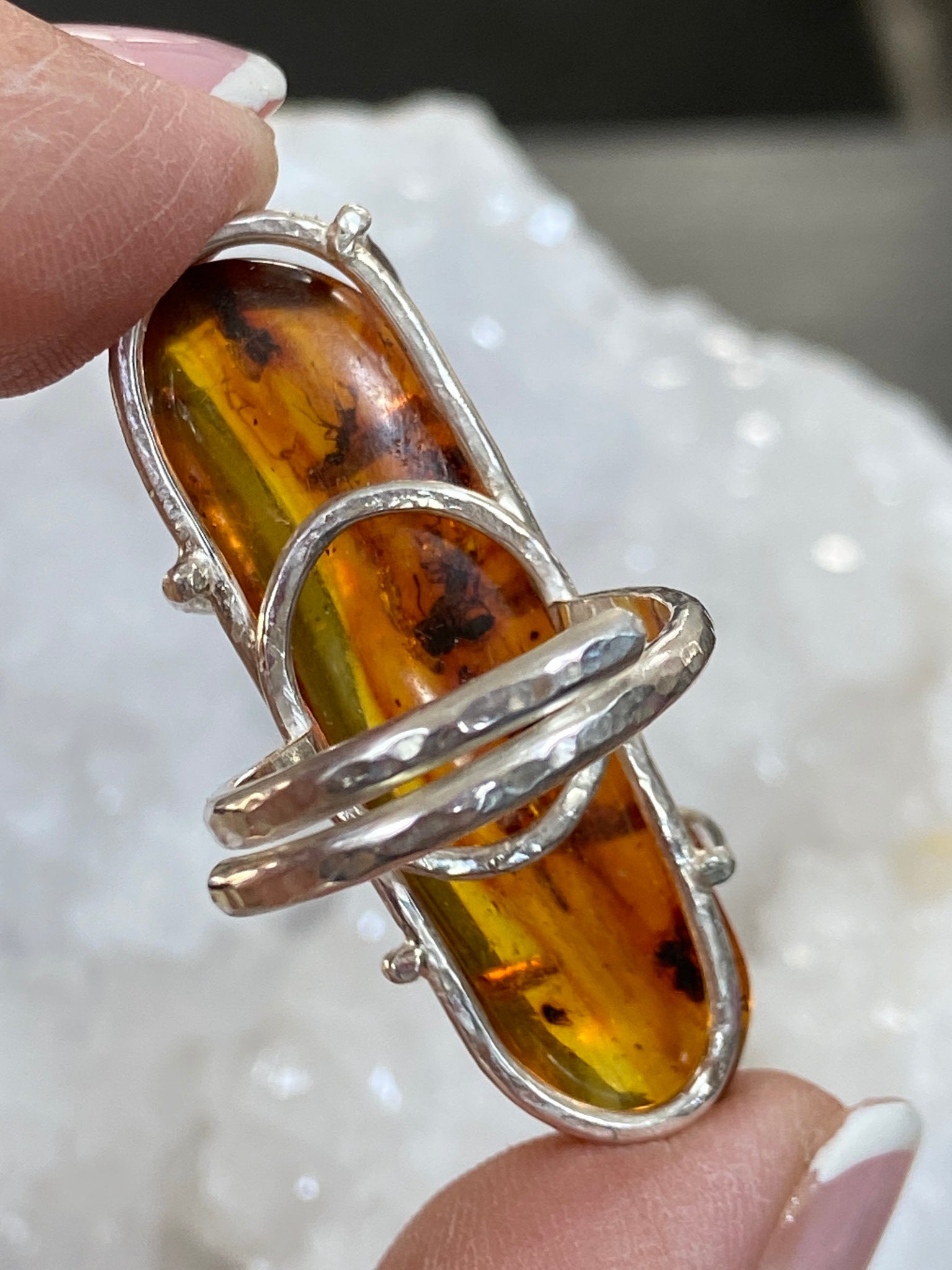 Colombian Amber Ring with Prehistoric Inclusions – Bespoke by Song of the Sea