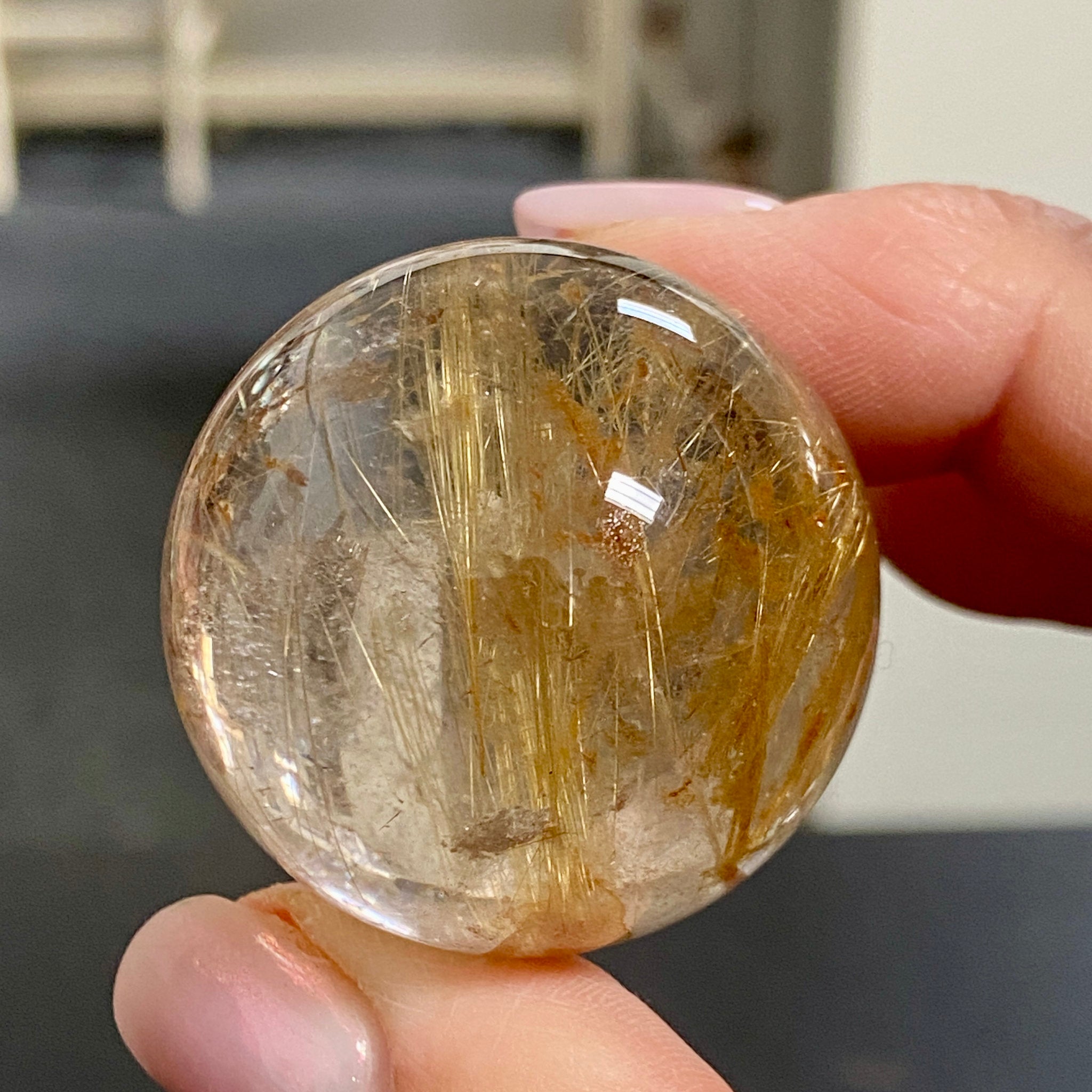 Golden Rutile in Quartz Sphere - Brazil