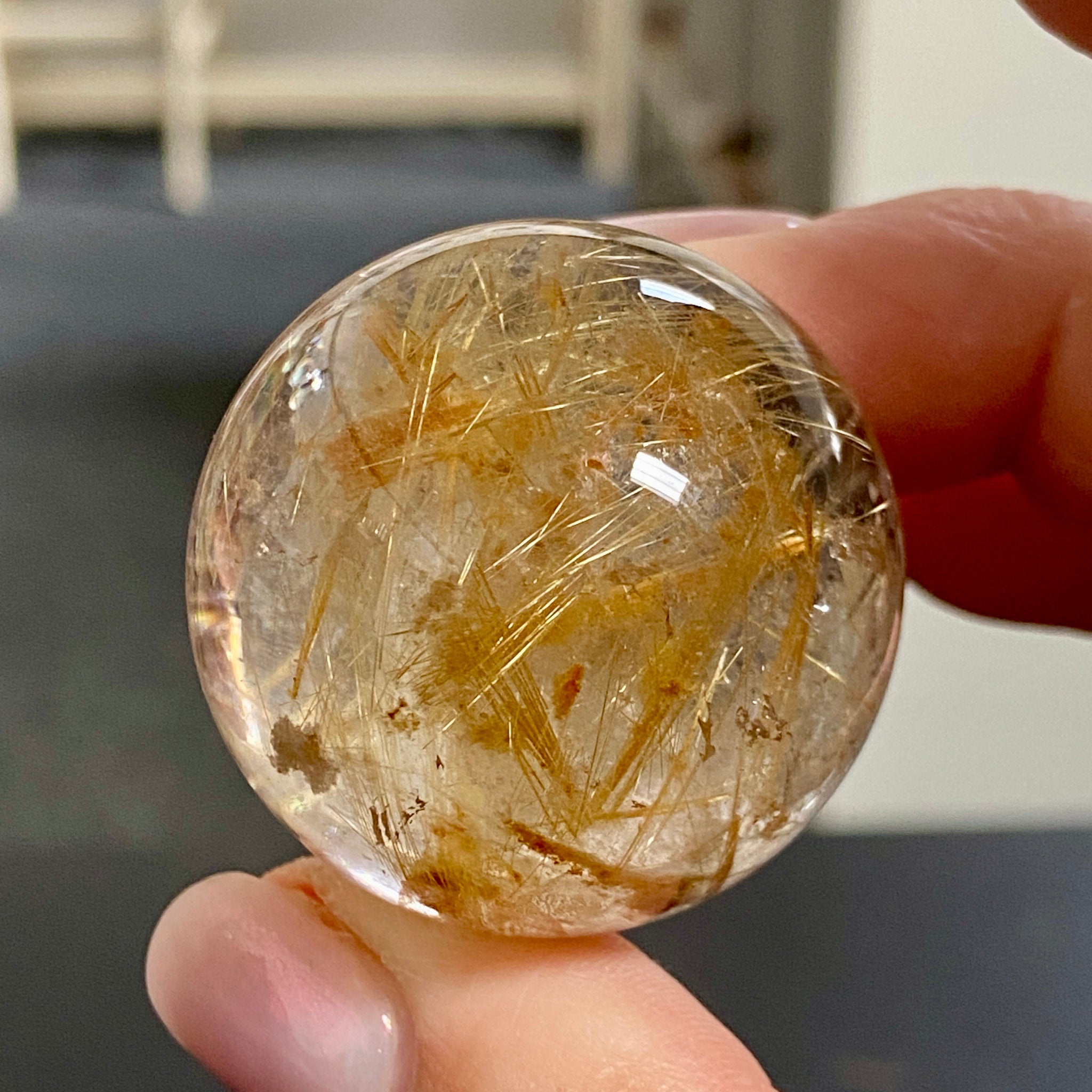 Golden Rutile in Quartz Sphere - Brazil