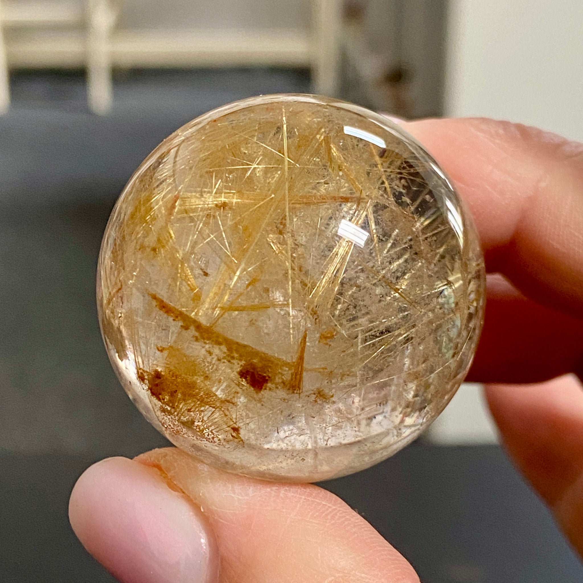 Golden Rutile in Quartz Sphere - Brazil