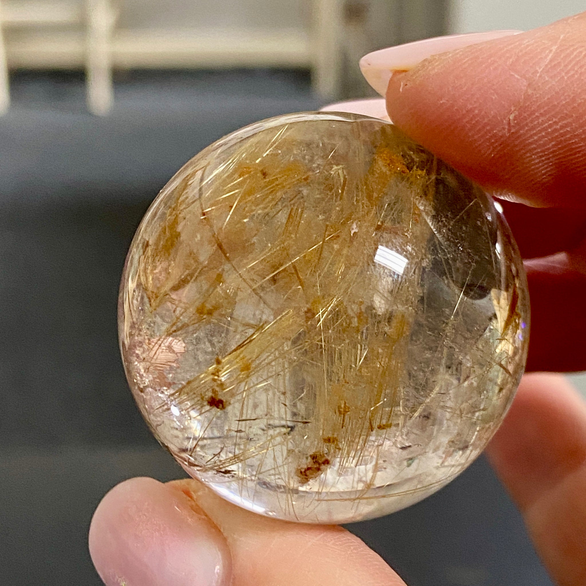 Golden Rutile in Quartz Sphere - Brazil