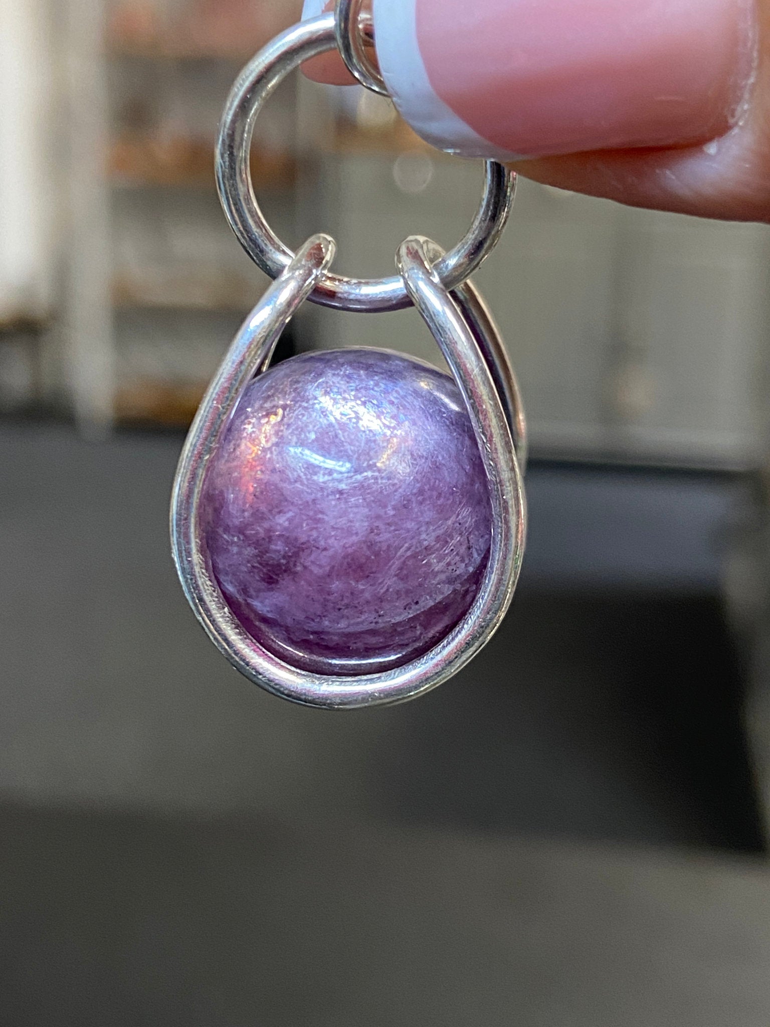 Caged Spinning Lepidolite Sphere Pendant – Bespoke by Song of the Sea