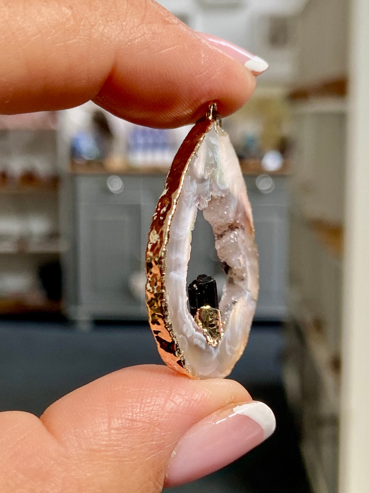Tabasco Geode - Black Tourmaline Gold Gilded Pendant