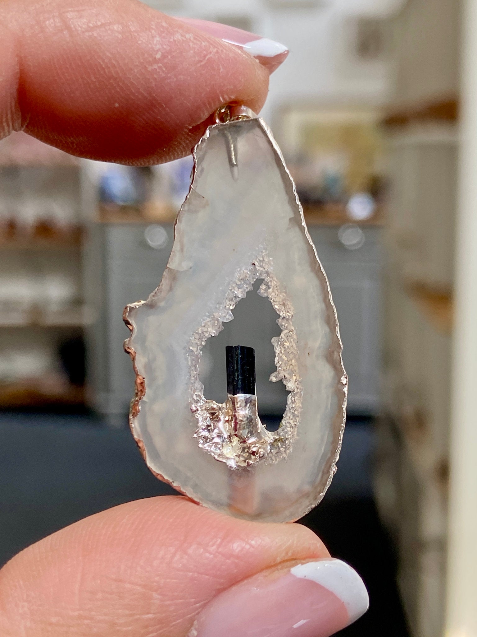 Tabasco Geode - Black Tourmaline Silver Gilded Pendant