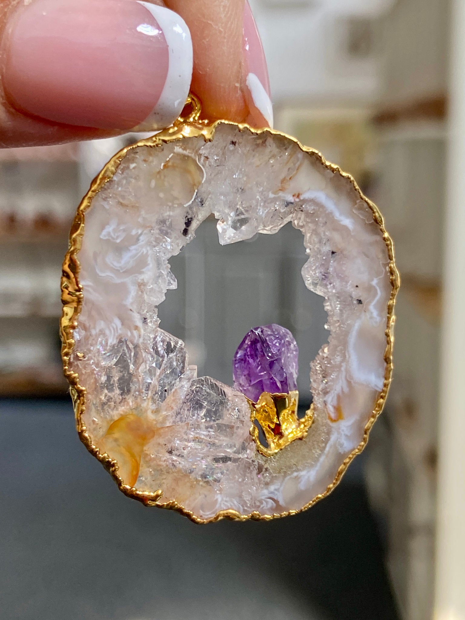 Tabasco Geode - Amethyst Gold Gilded Pendant