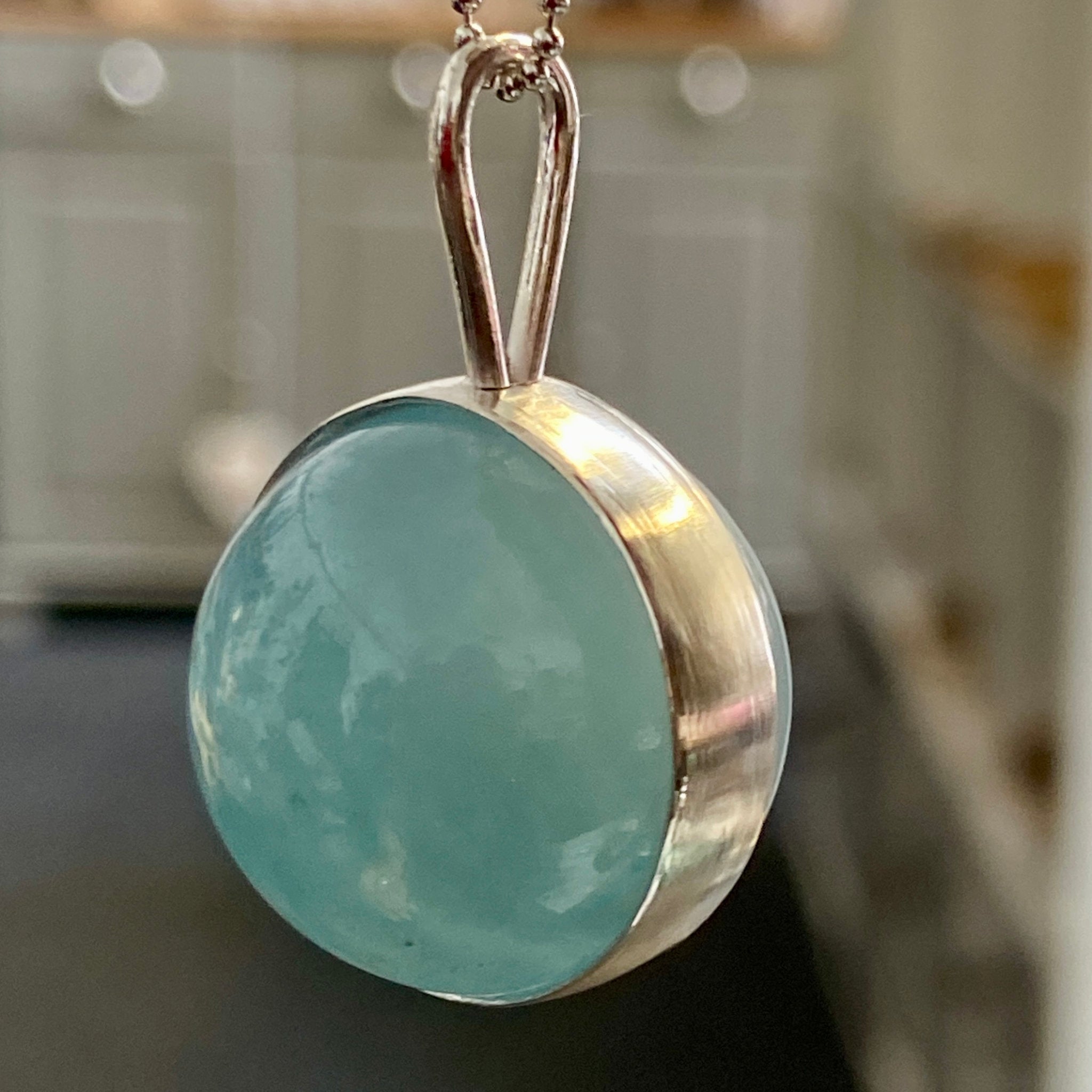 Spinning Aquamarine Pendant in Solid Silver Bezel – Bespoke by Song of the Sea