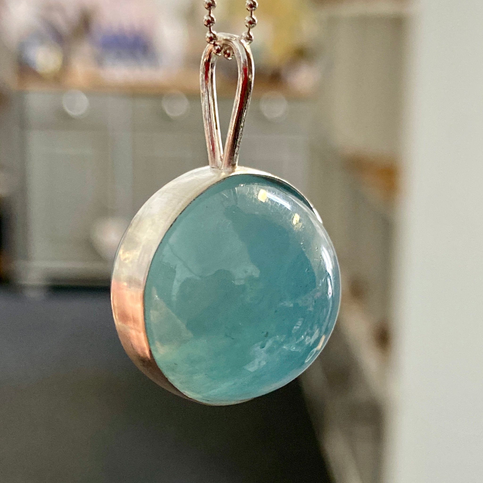 Spinning Aquamarine Pendant in Solid Silver Bezel – Bespoke by Song of the Sea