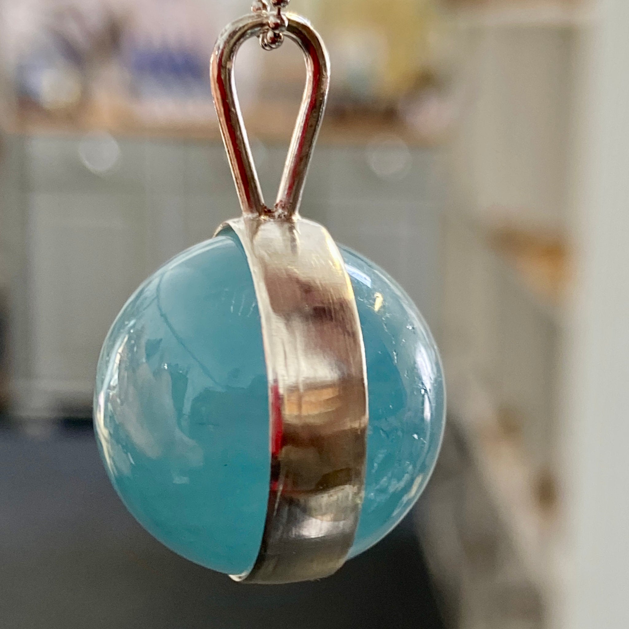 Spinning Aquamarine Pendant in Solid Silver Bezel – Bespoke by Song of the Sea