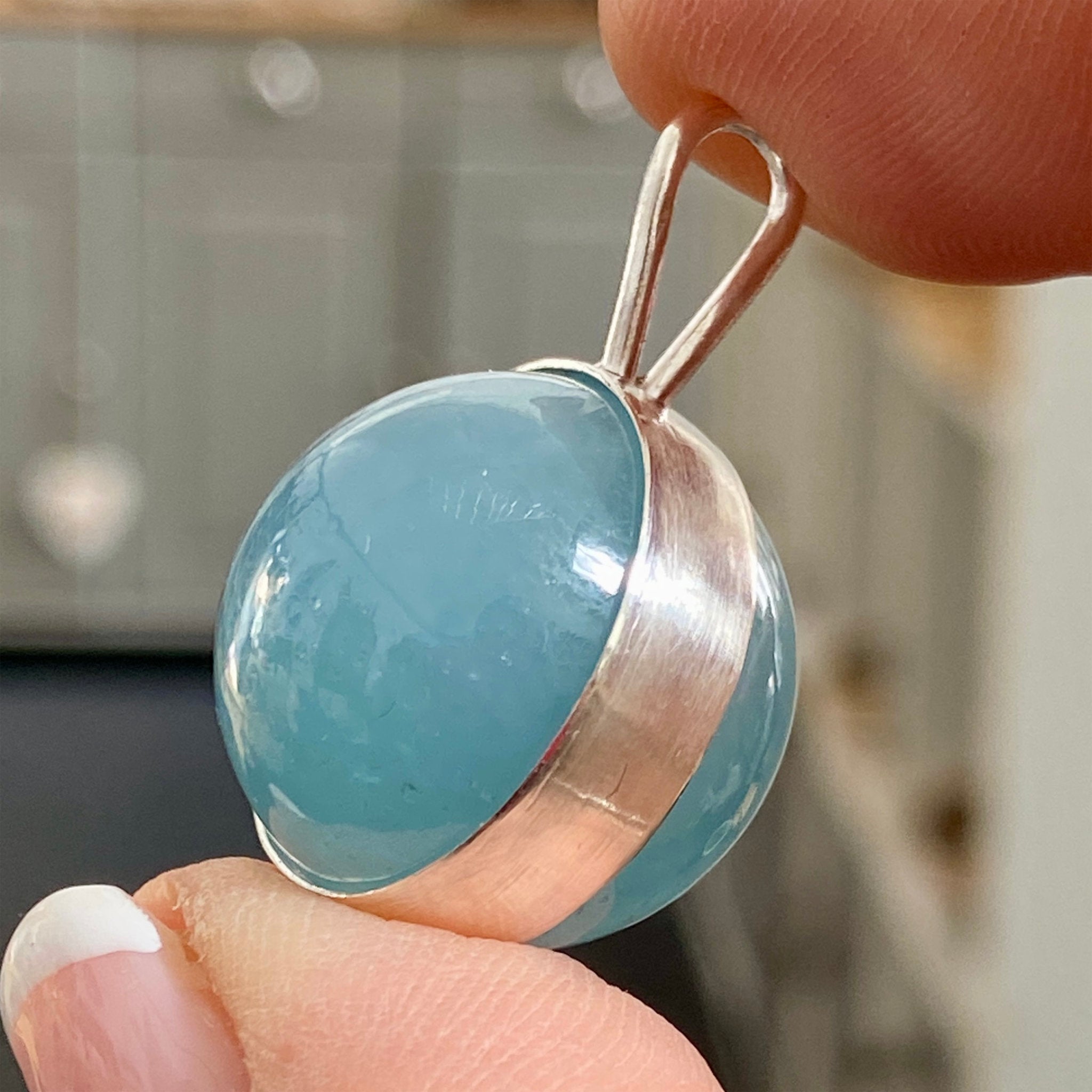 Spinning Aquamarine Pendant in Solid Silver Bezel – Bespoke by Song of the Sea