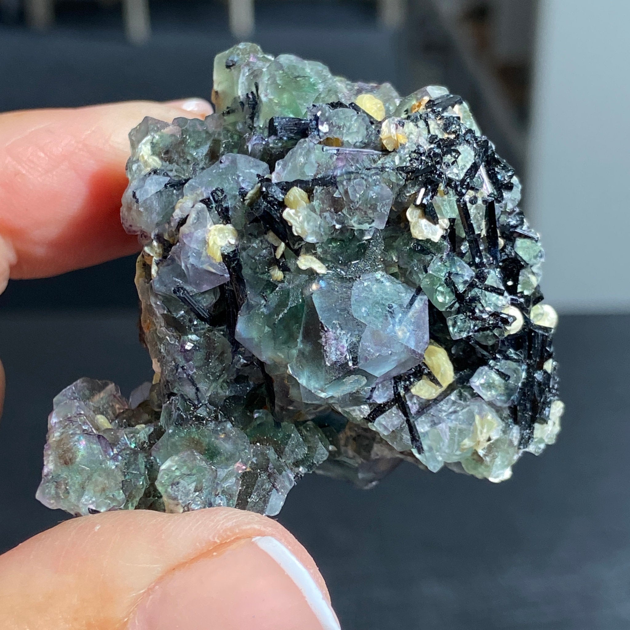 Namibian Fluorite with Black Tourmaline & Mica