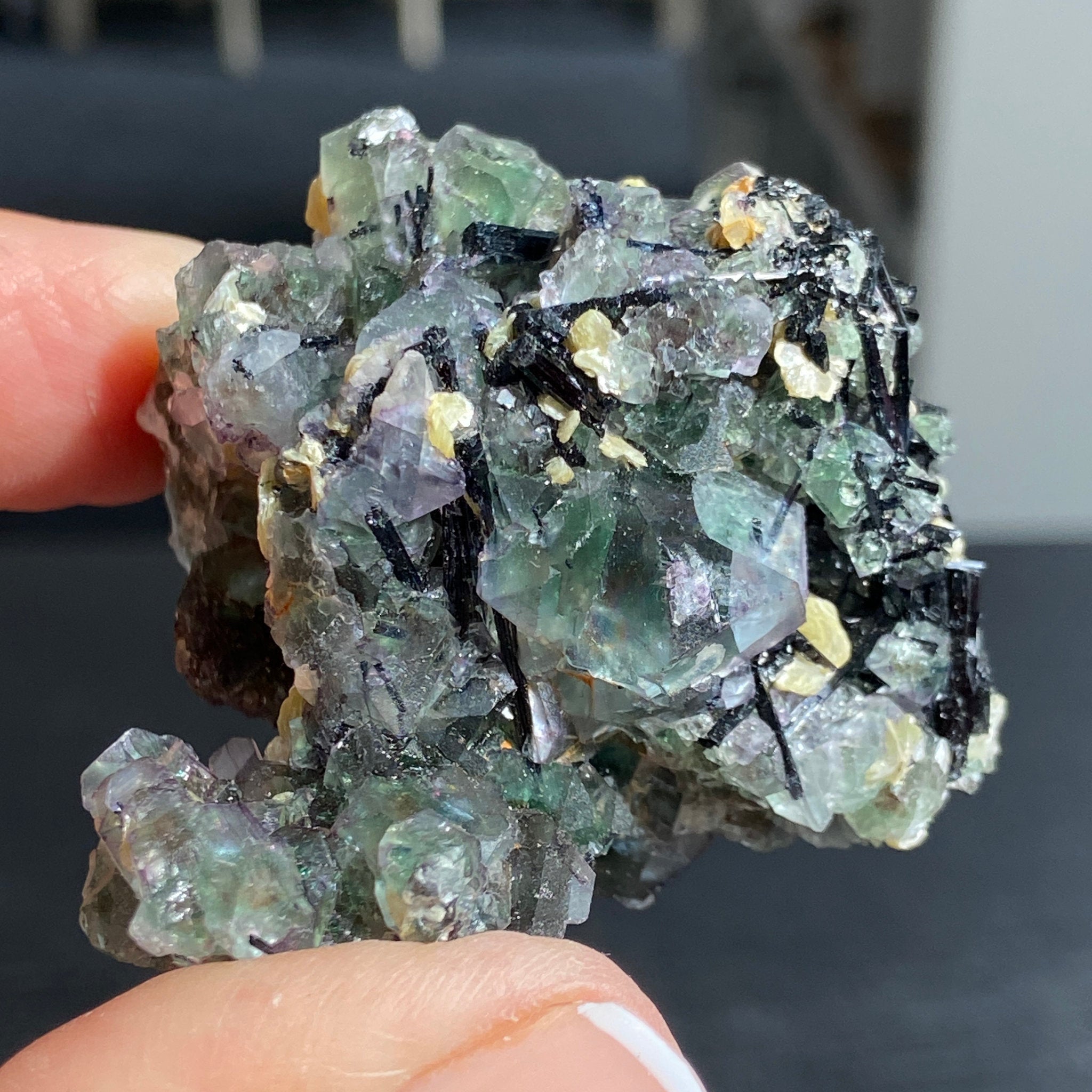 Namibian Fluorite with Black Tourmaline & Mica