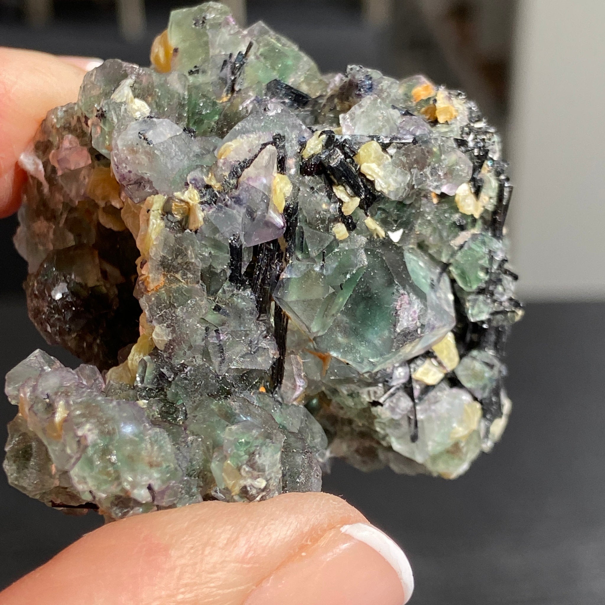 Namibian Fluorite with Black Tourmaline & Mica