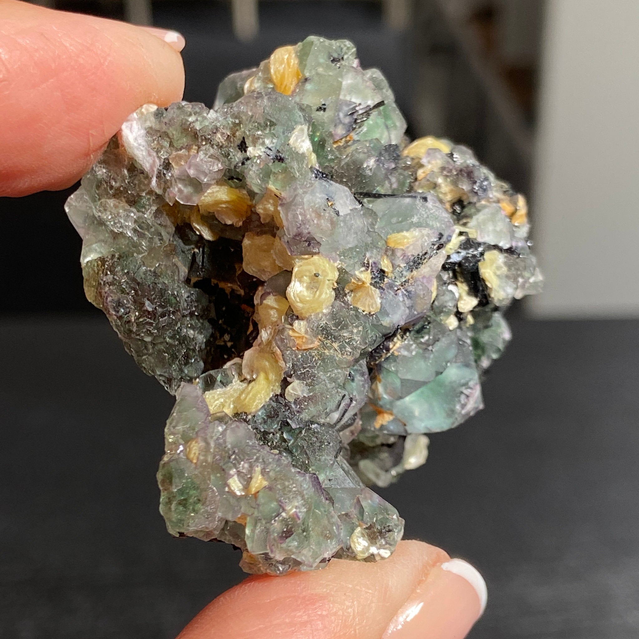 Namibian Fluorite with Black Tourmaline & Mica