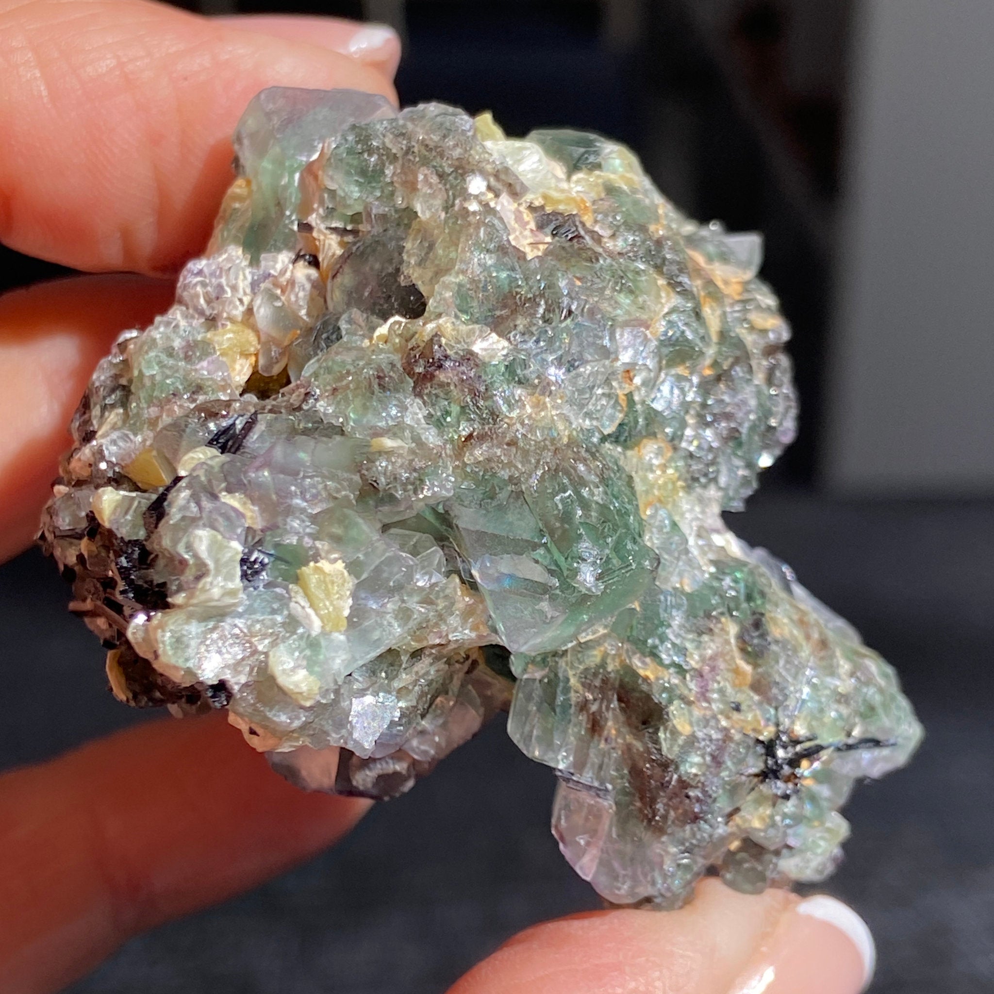 Namibian Fluorite with Black Tourmaline & Mica