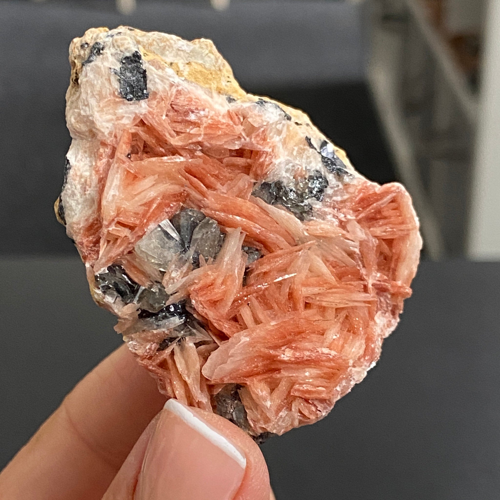 Pink Barite with Cerussite & Galena – Morocco