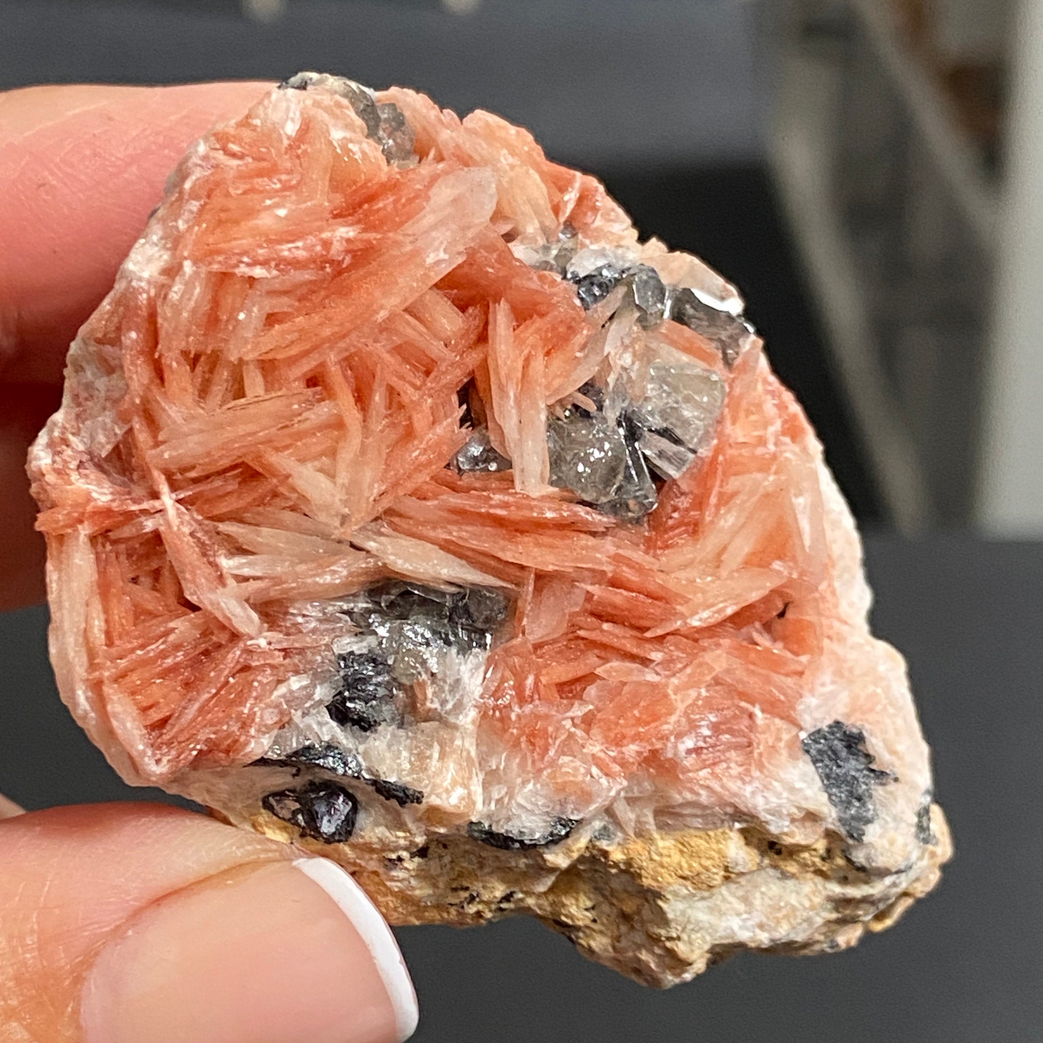 Pink Barite with Cerussite & Galena – Morocco