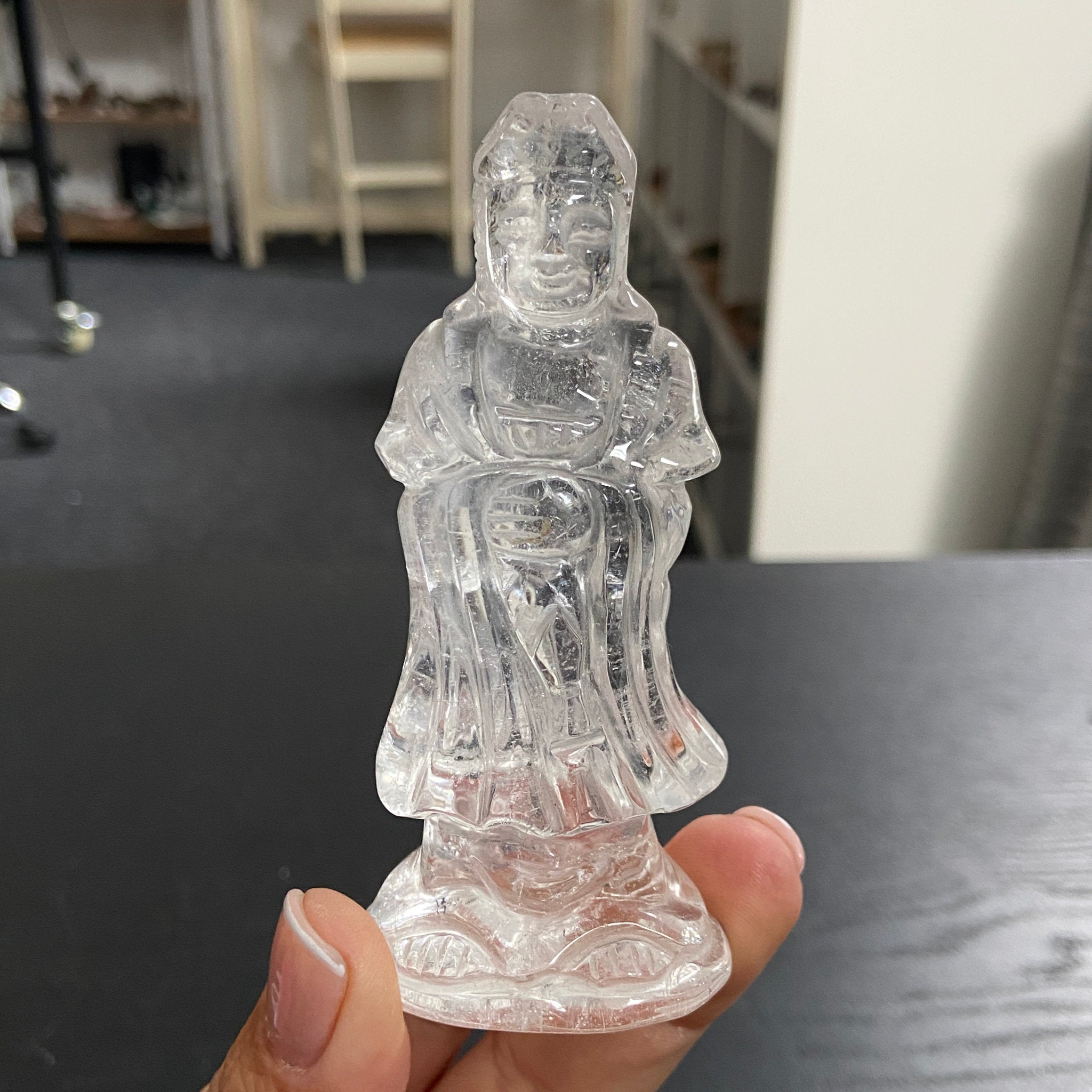 Hand Carved - Clear Quartz Kuan Yin Carving – Brazil