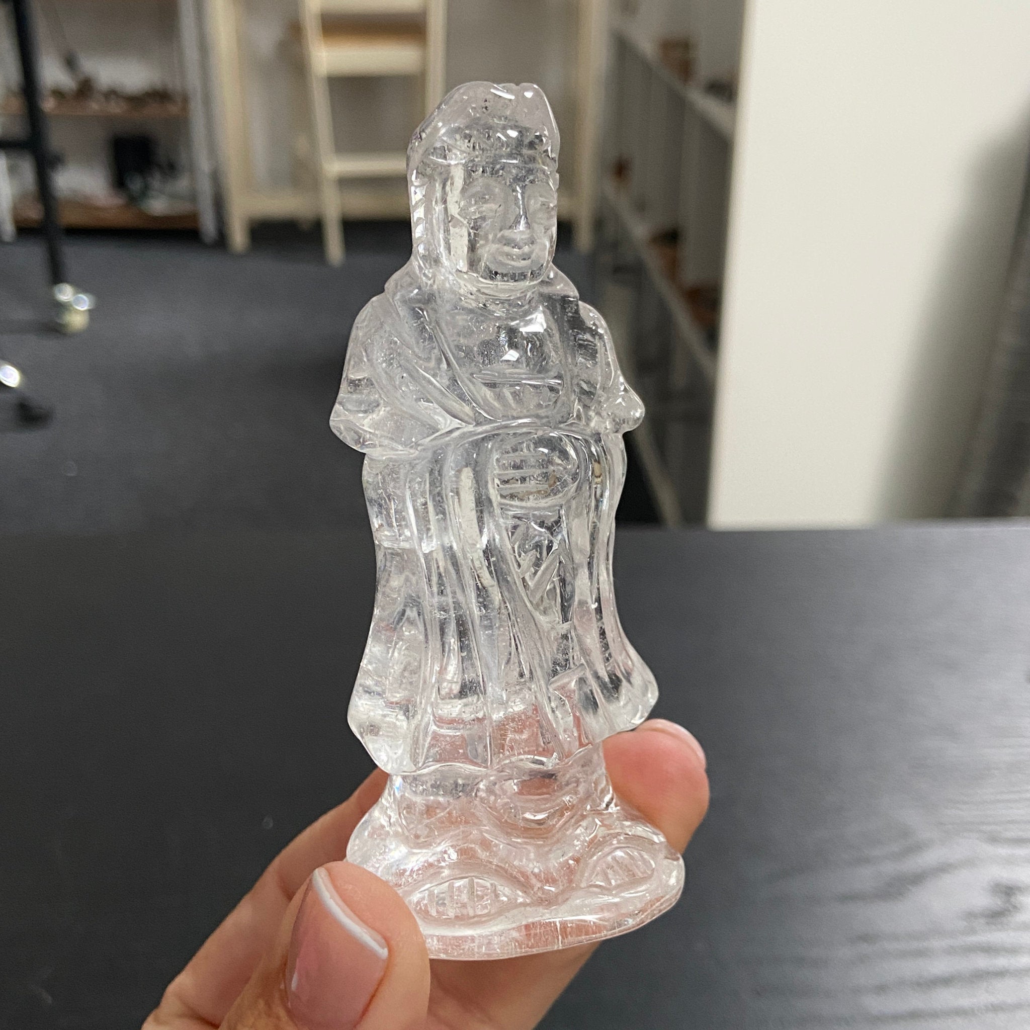 Hand Carved - Clear Quartz Kuan Yin Carving – Brazil