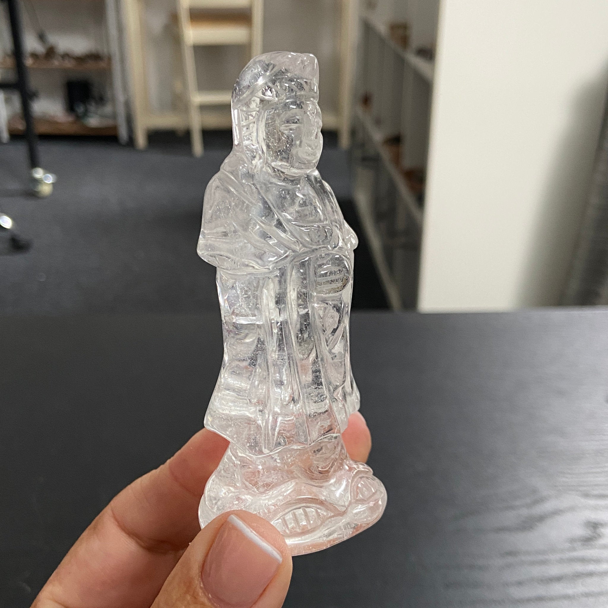 Hand Carved - Clear Quartz Kuan Yin Carving – Brazil