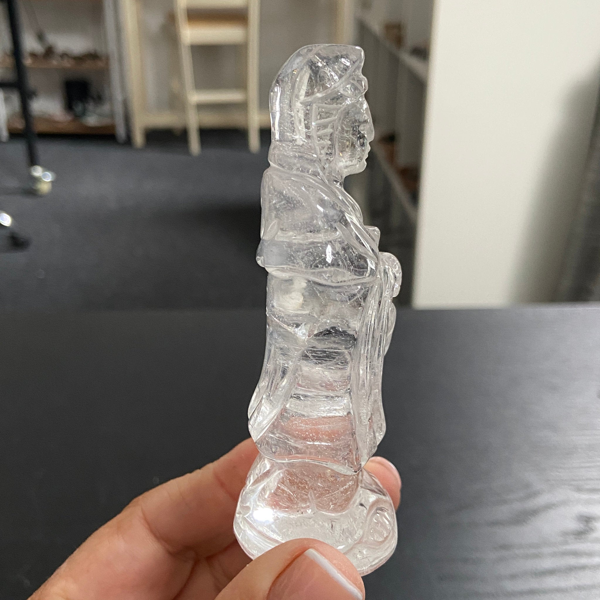Hand Carved - Clear Quartz Kuan Yin Carving – Brazil