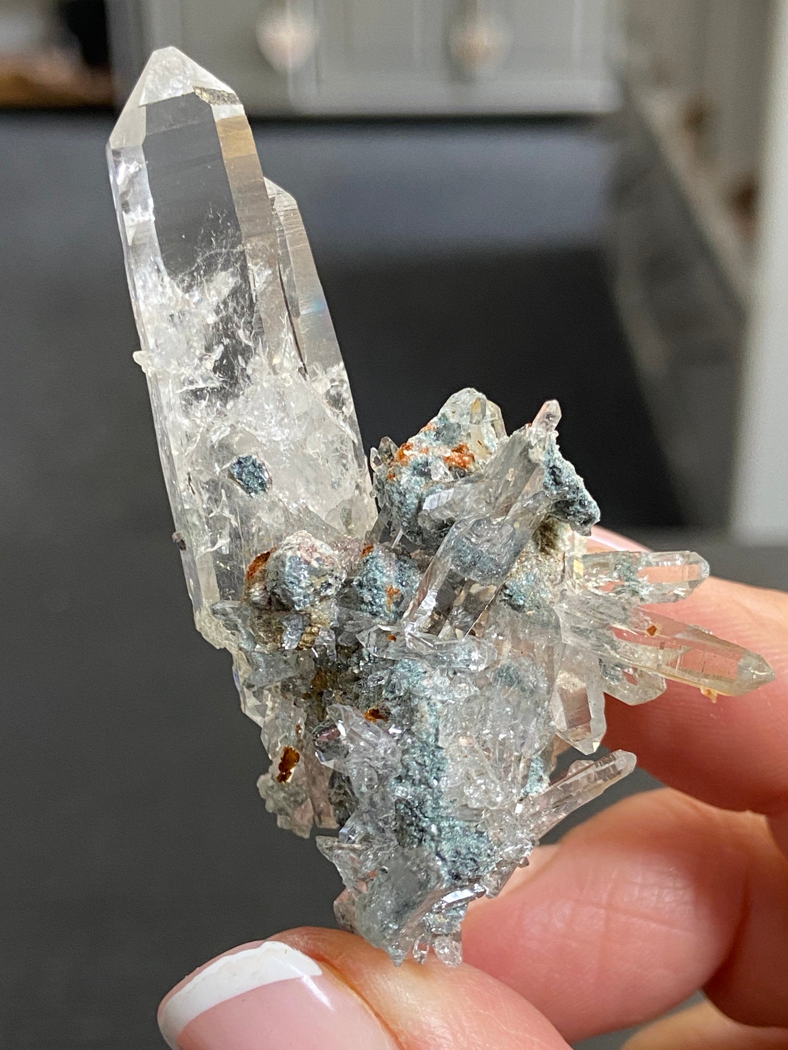 “Gucci Lemurian” Lemurian Light Quartz Cluster with Fuchsite