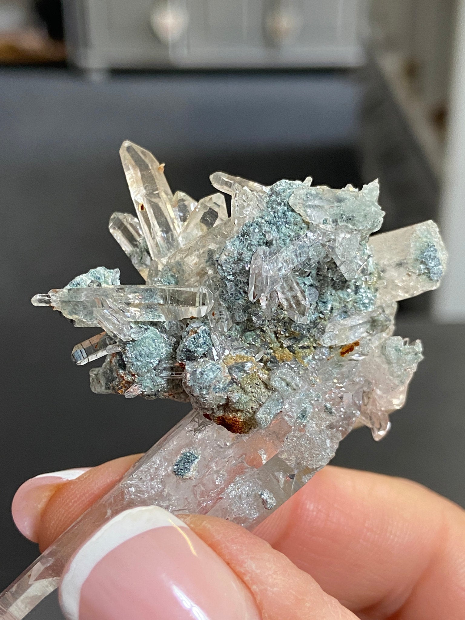 “Gucci Lemurian” Lemurian Light Quartz Cluster with Fuchsite