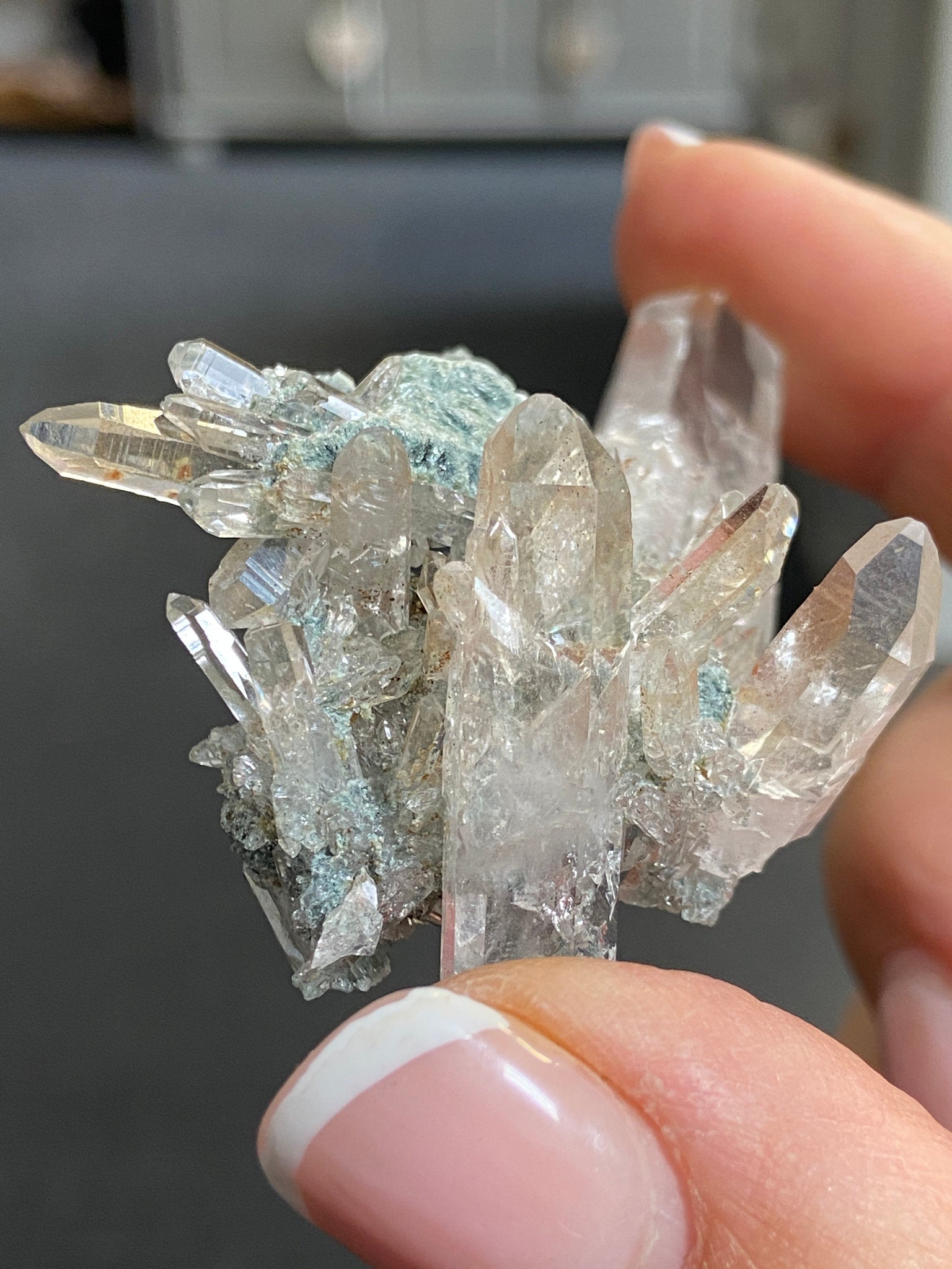 “Gucci Lemurian” Lemurian Light Quartz Cluster with Fuchsite
