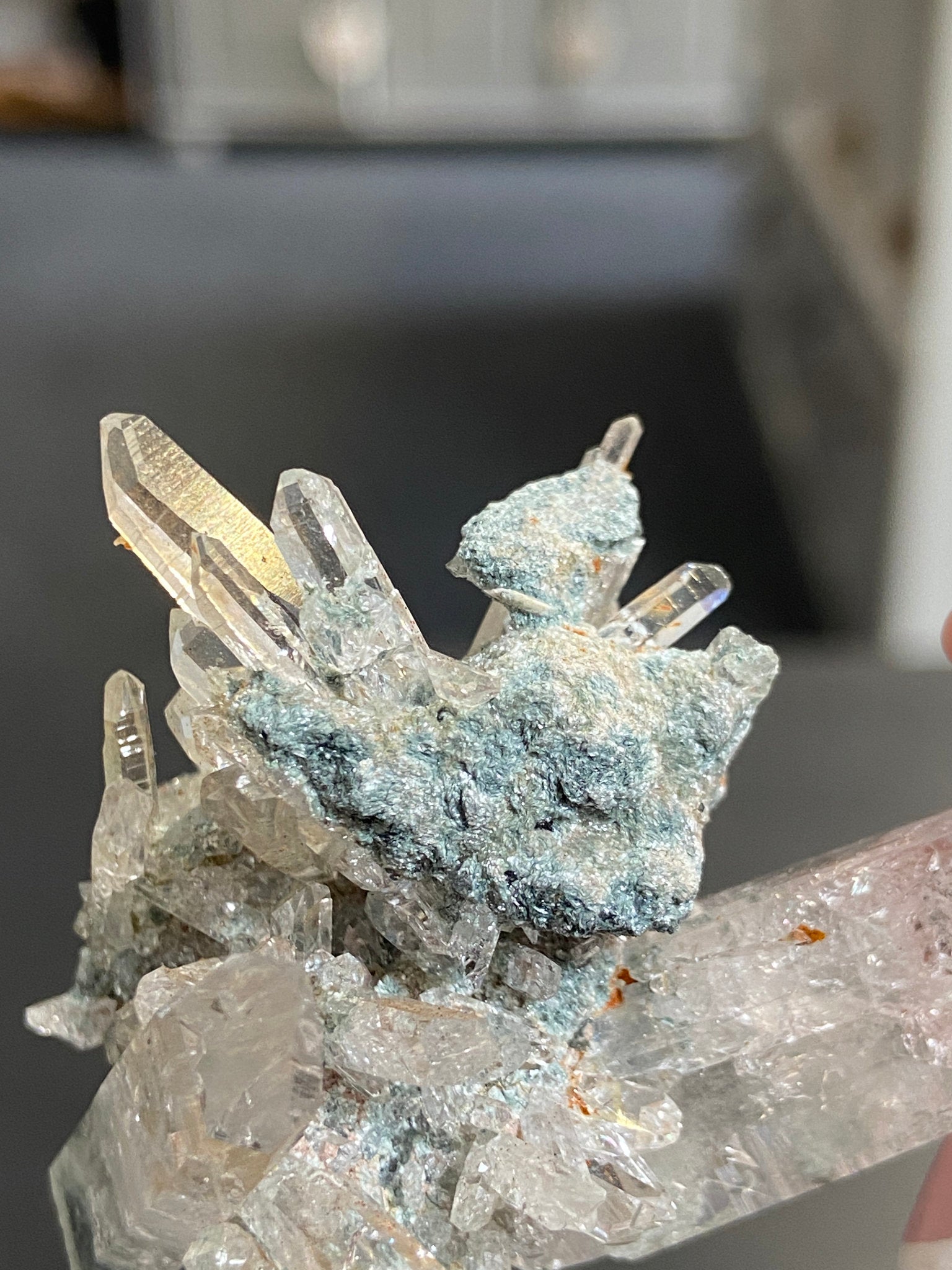 “Gucci Lemurian” Lemurian Light Quartz Cluster with Fuchsite