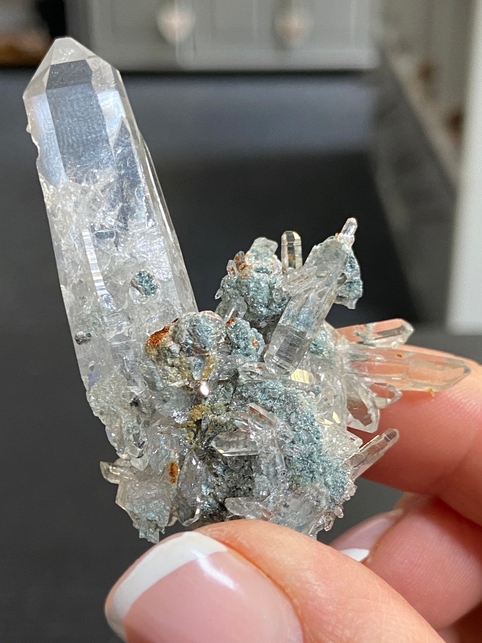 “Gucci Lemurian” Lemurian Light Quartz Cluster with Fuchsite