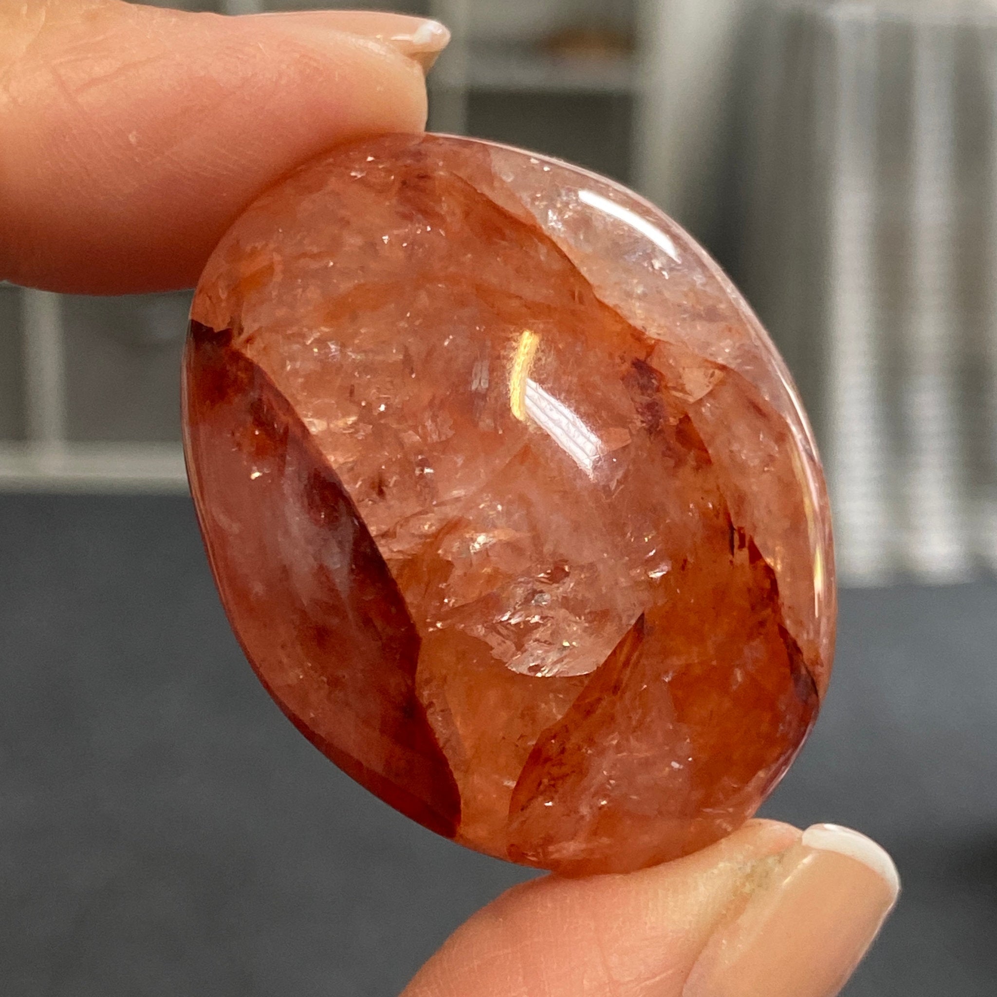 Fire Quartz Palmstone - Madagascar