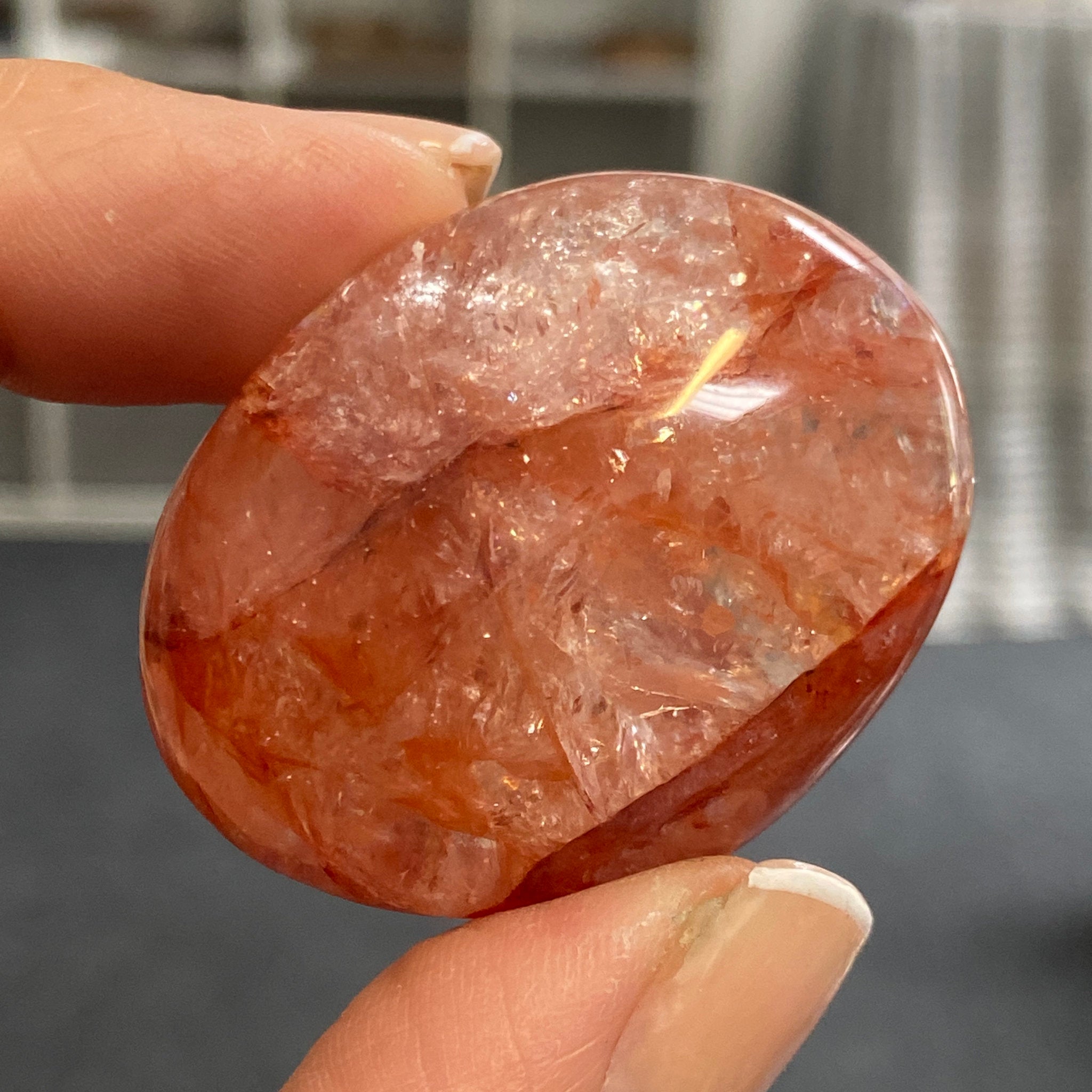 Fire Quartz Palmstone - Madagascar