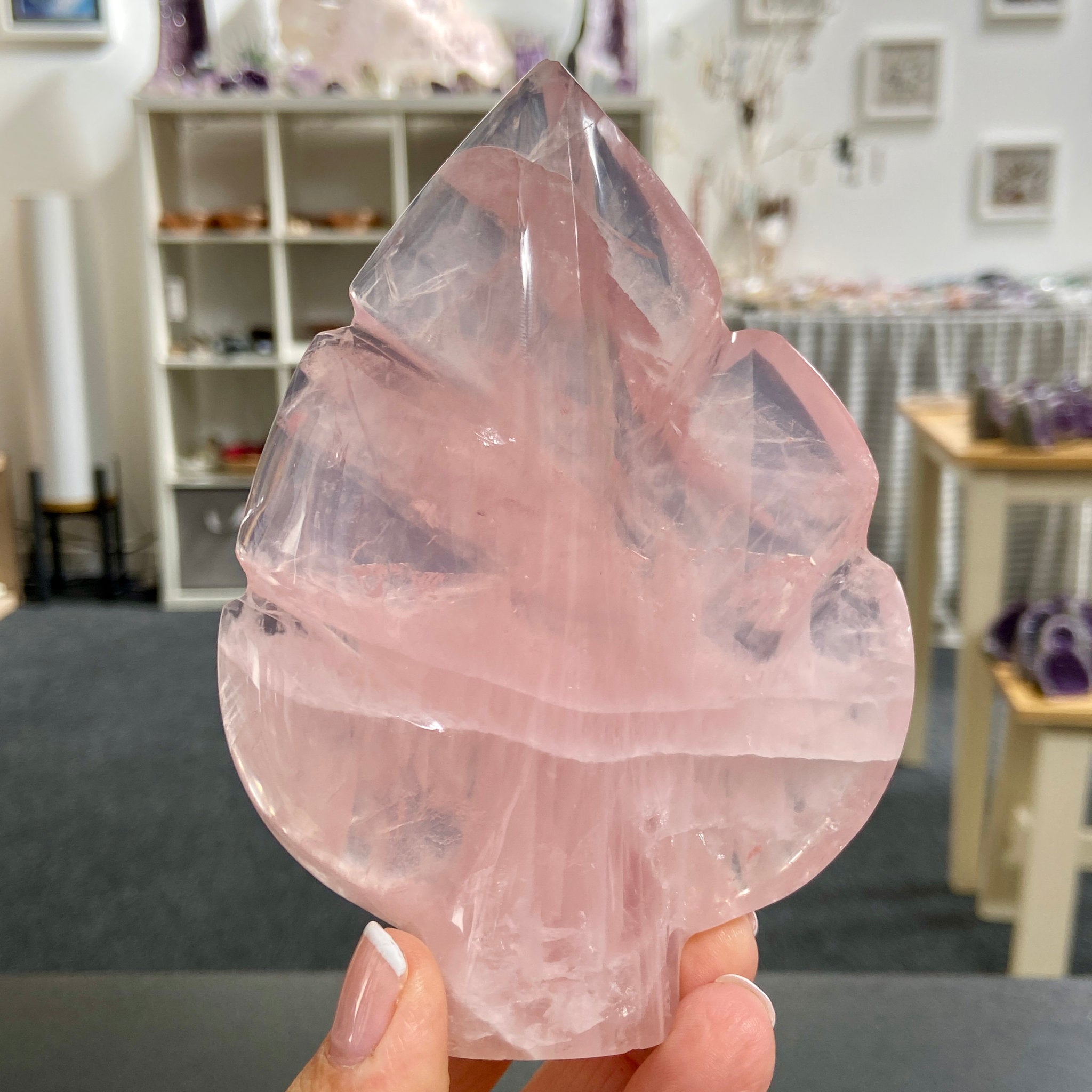 Rose Quartz Leaf Carving – Brazil