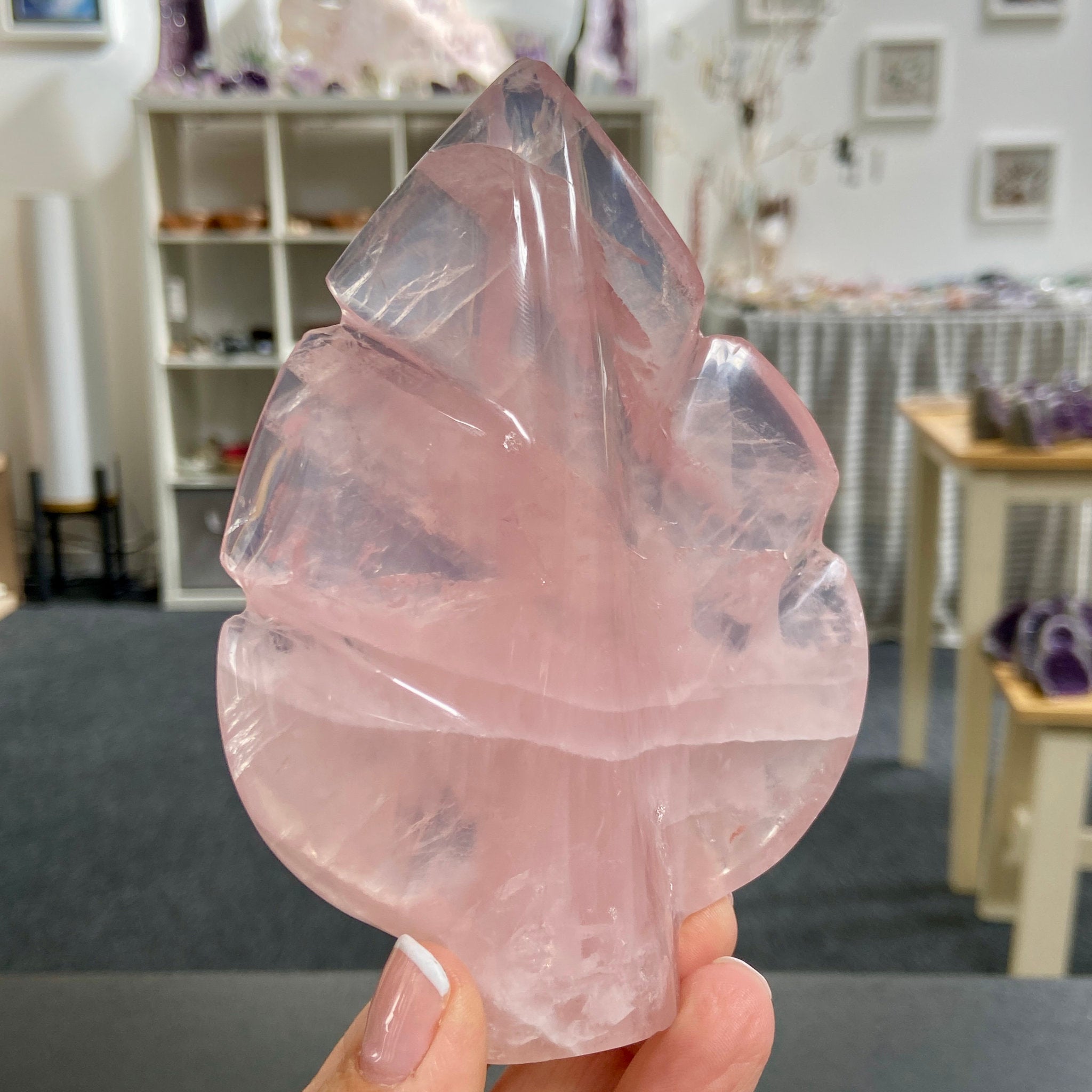 Rose Quartz Leaf Carving – Brazil