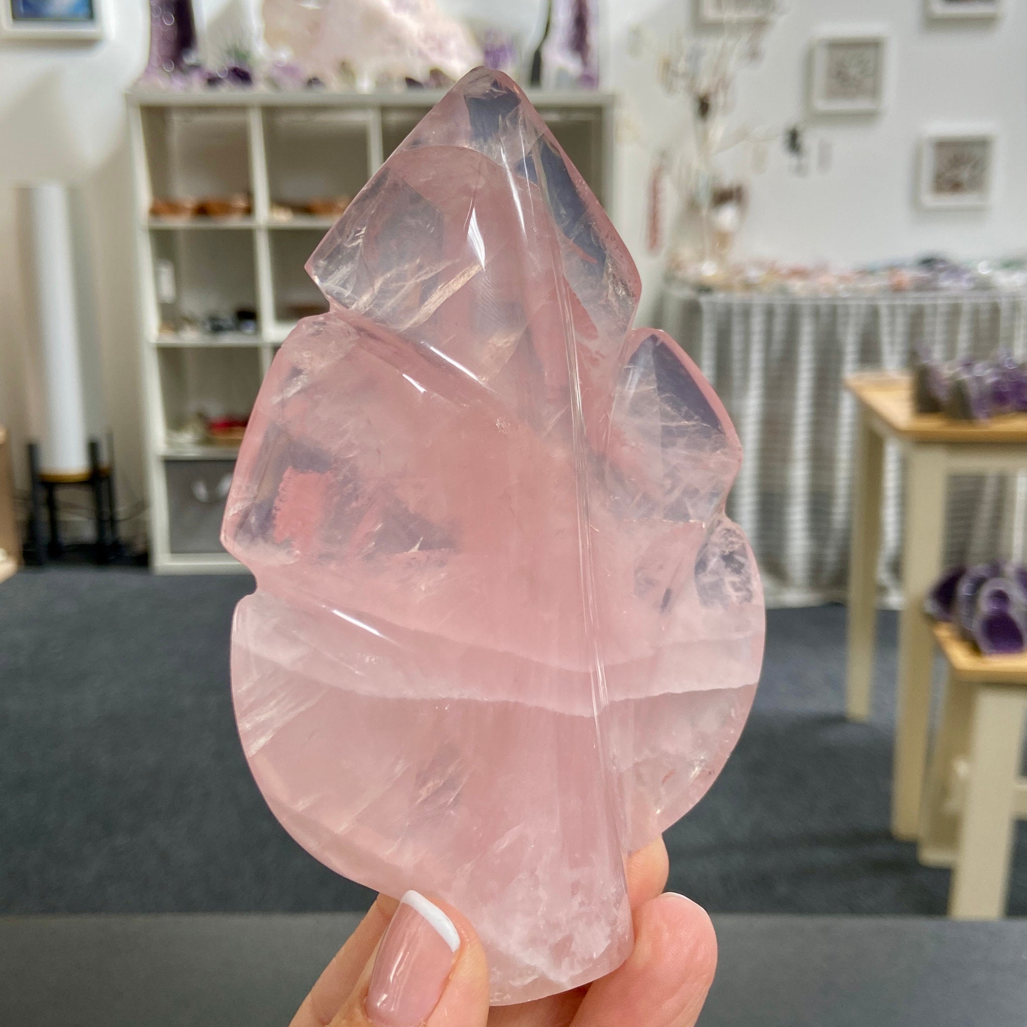 Rose Quartz Leaf Carving – Brazil
