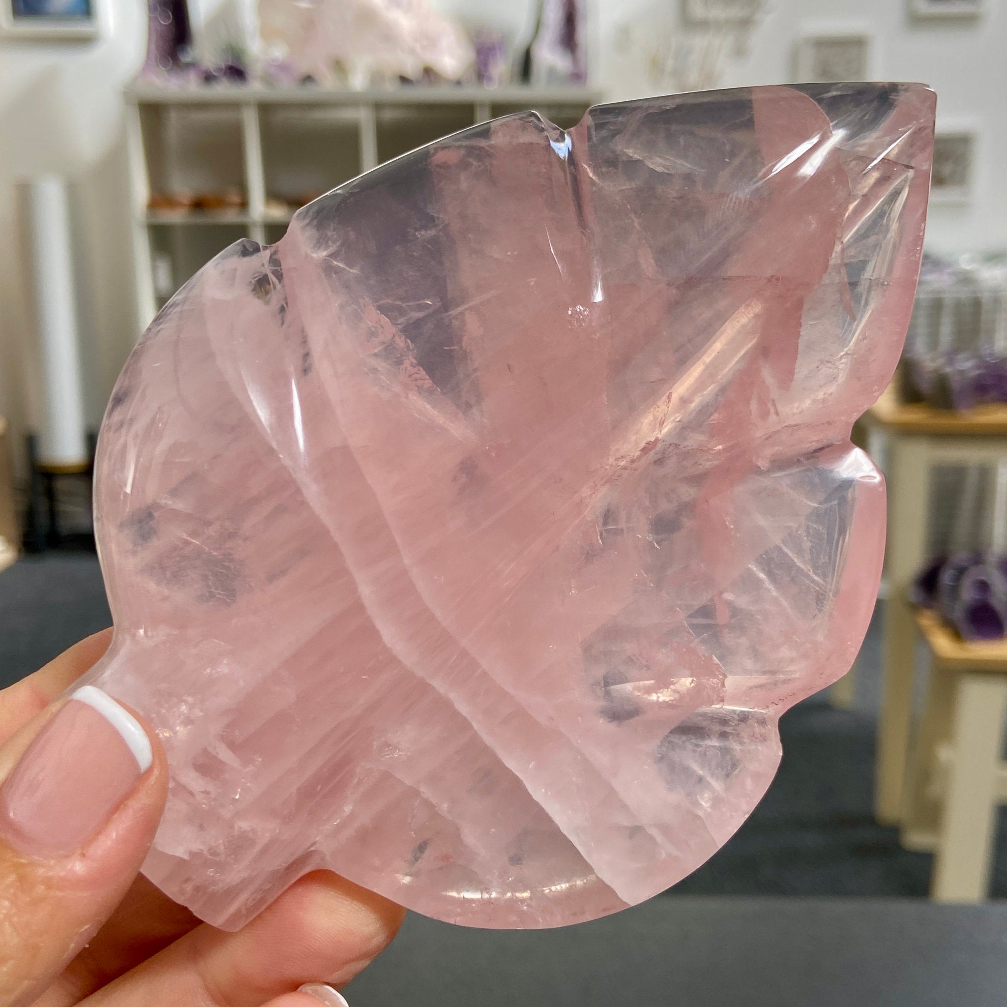 Rose Quartz Leaf Carving – Brazil