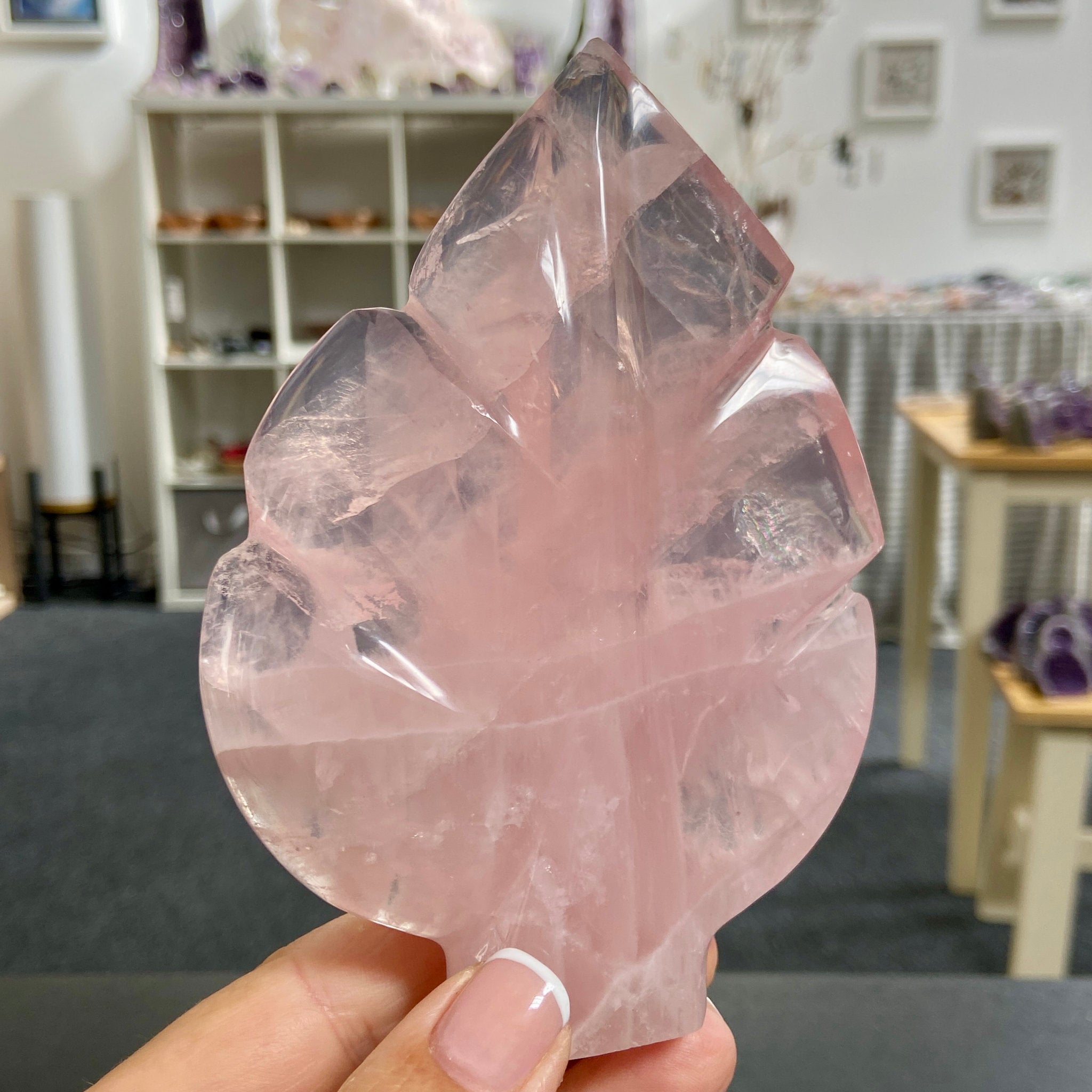 Rose Quartz Leaf Carving – Brazil