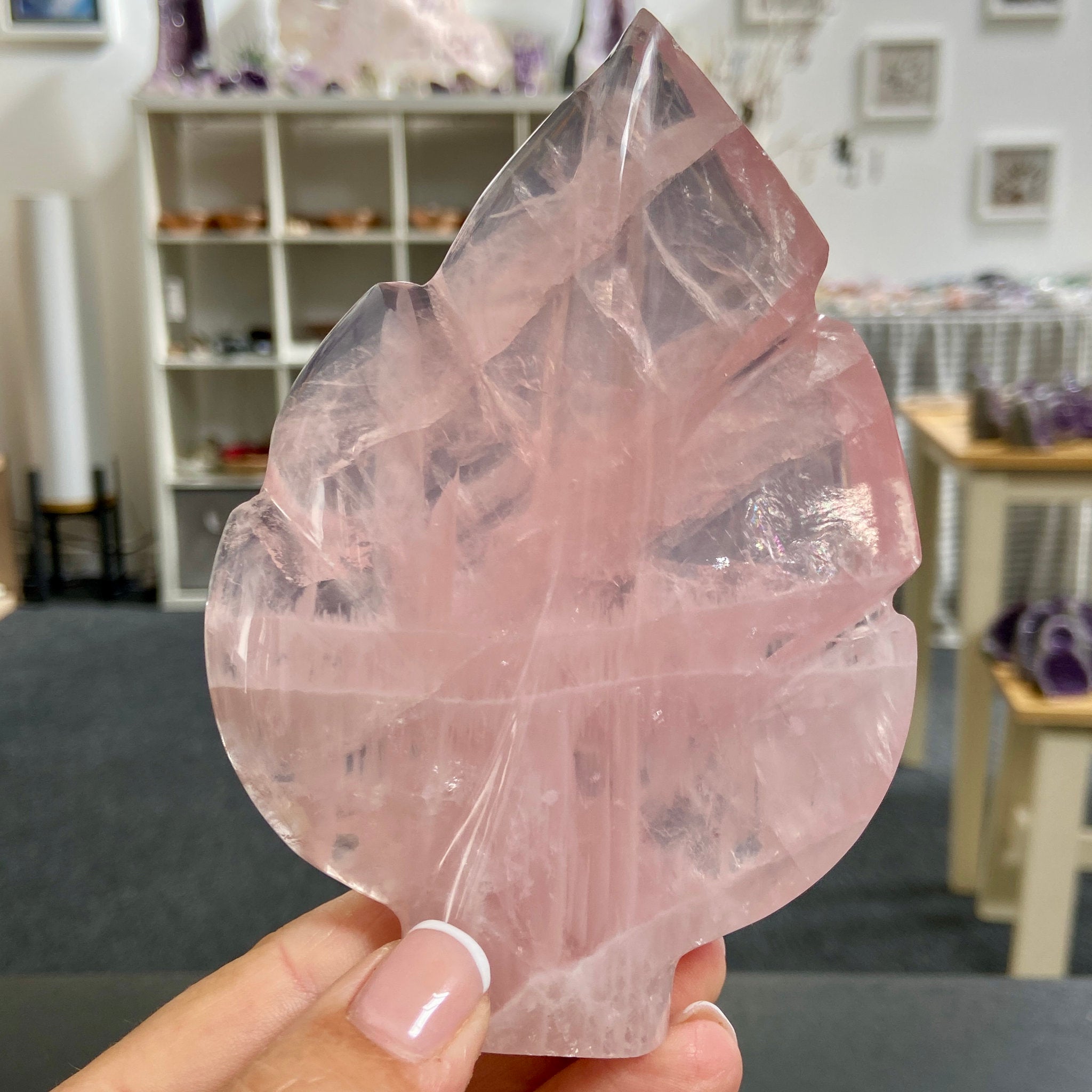 Rose Quartz Leaf Carving – Brazil