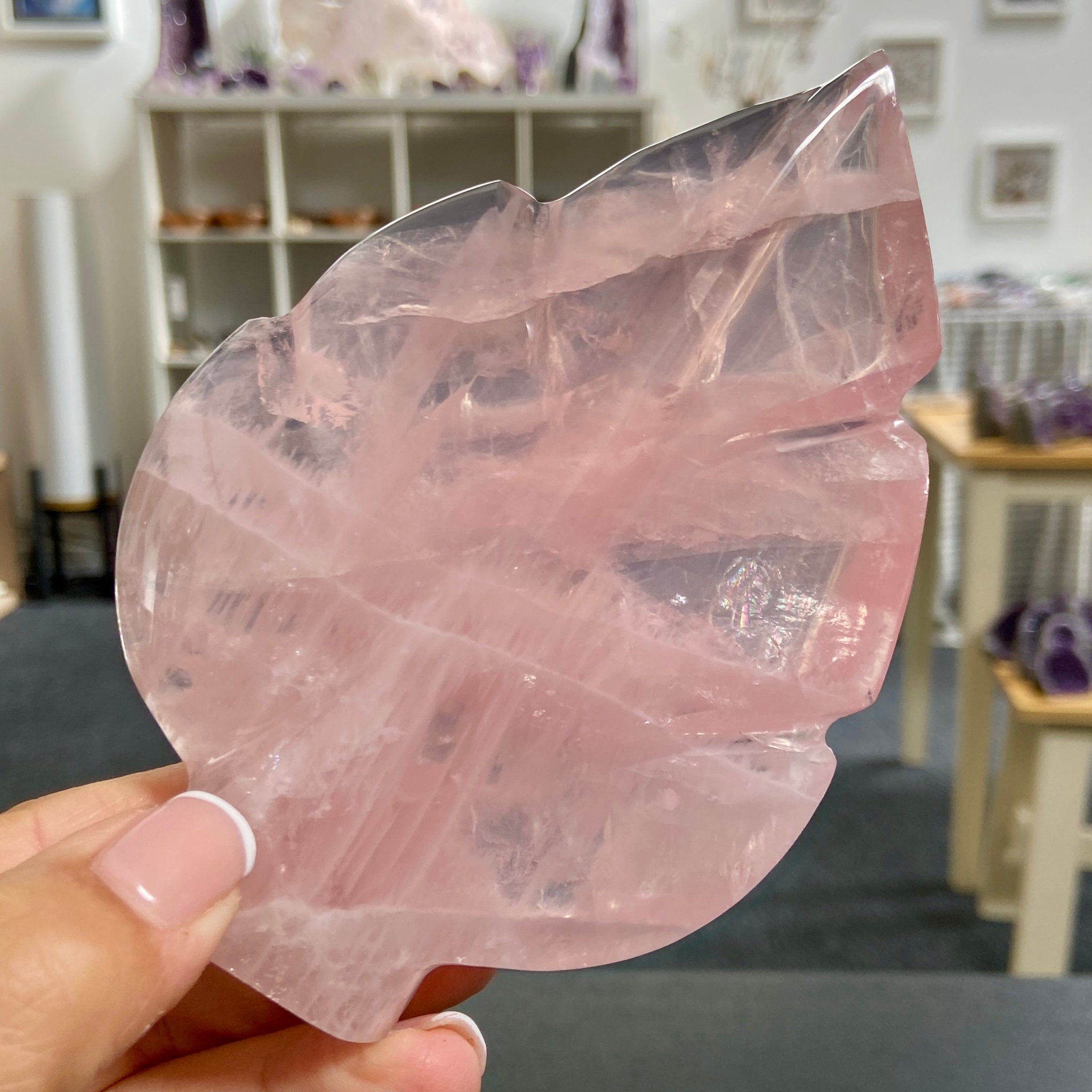 Rose Quartz Leaf Carving – Brazil