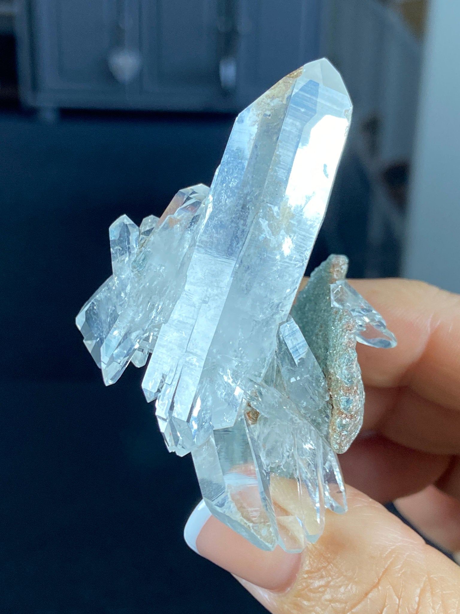 Sacred Lemurian Quartz Starburst Cluster on Fuchsite Matrix