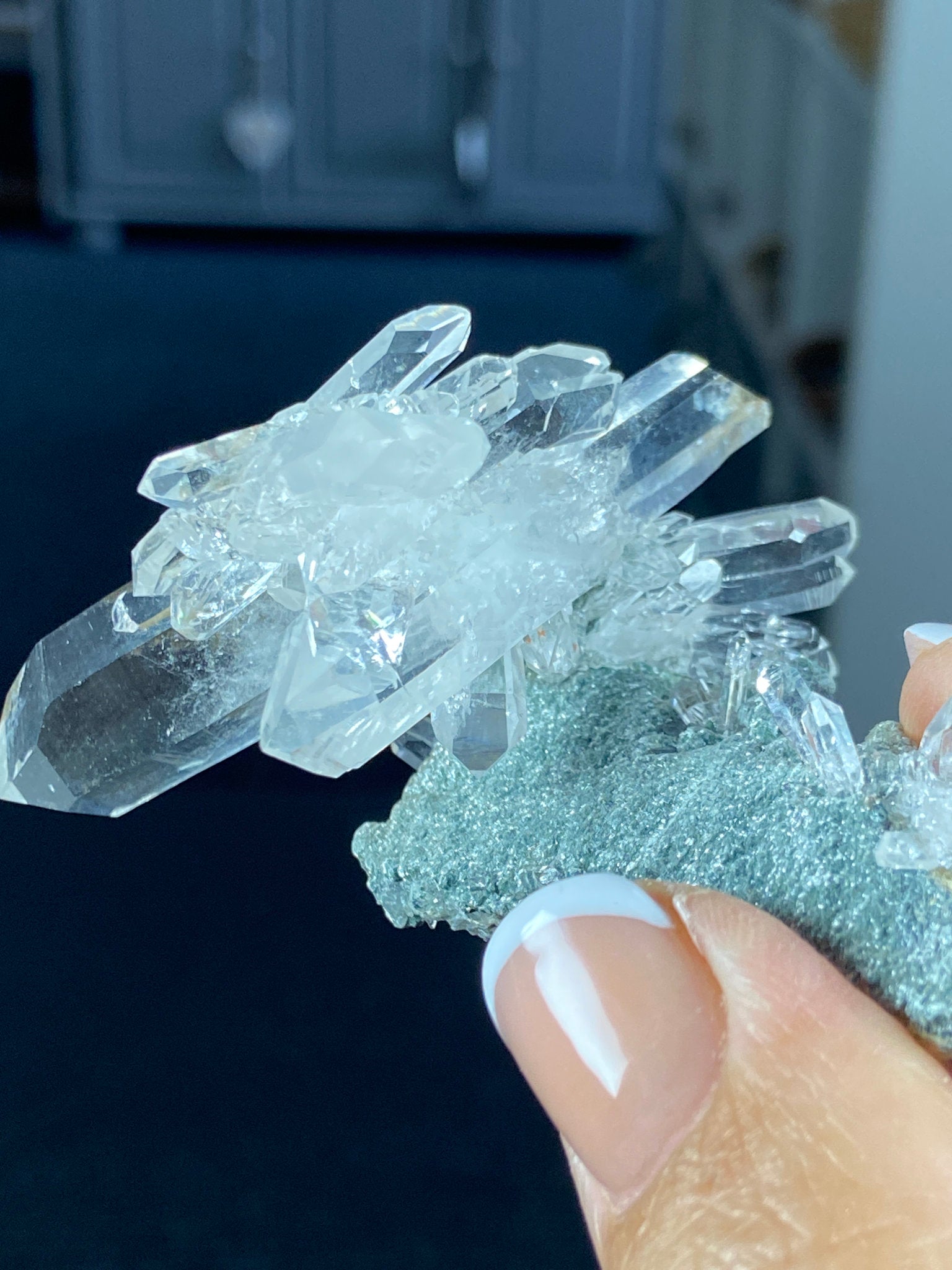 Sacred Lemurian Quartz Starburst Cluster on Fuchsite Matrix